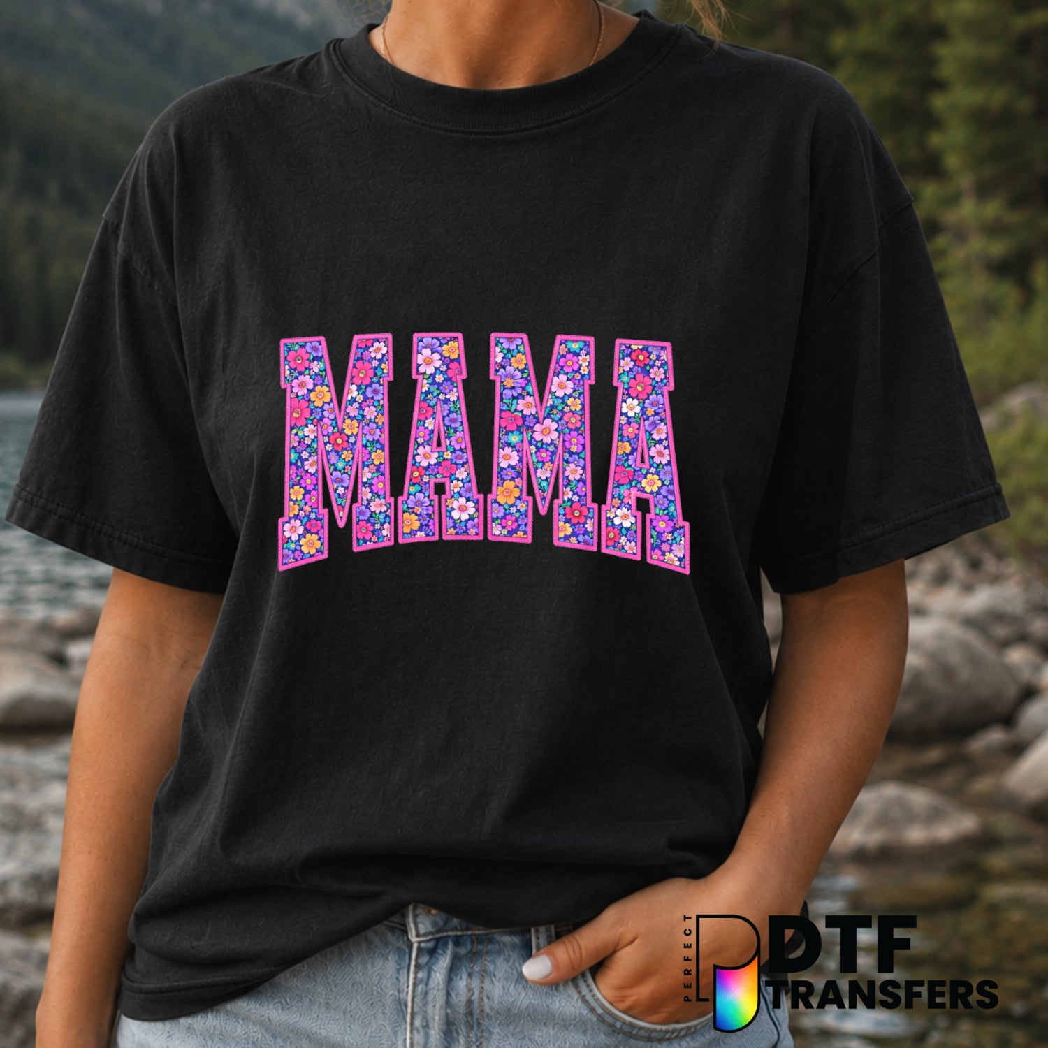 Mama Floral Varsity Arch – Mother's Day DTF Transfer (view 1 of 2) – by Perfect DTF Transfers – Premade DTF Transfers – Mo...
