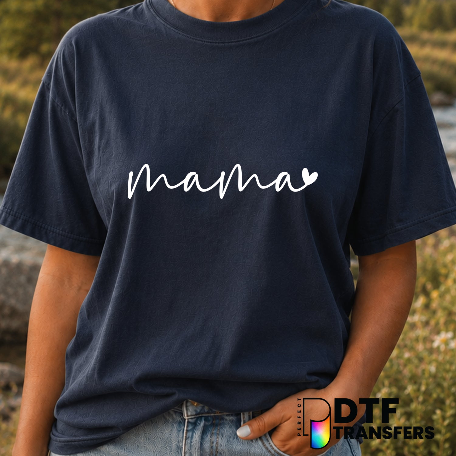 Mama Script with Heart – Mother's Day DTF Transfer (view 1 of 2) – by Perfect DTF Transfers – Premade DTF Transfers – Moth...