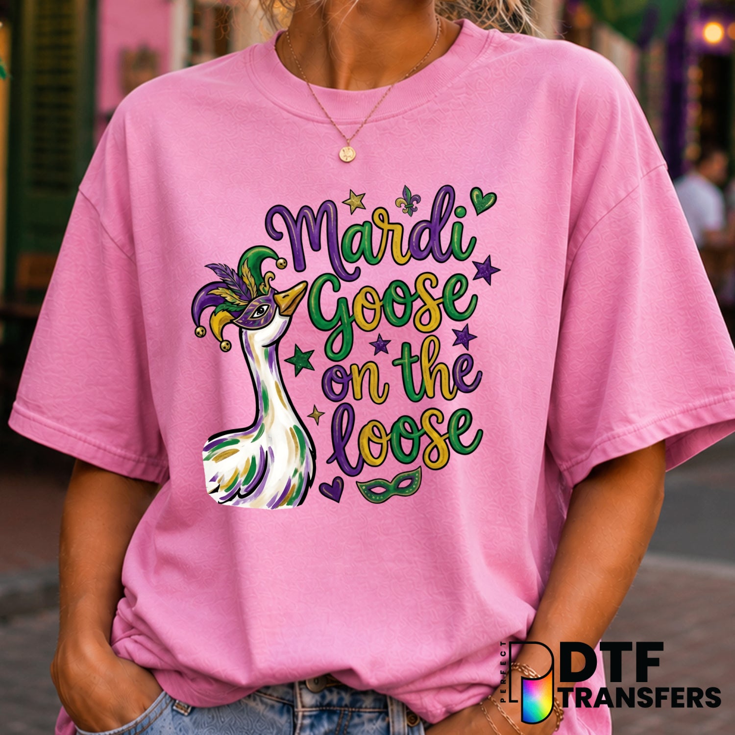Mardi Goose On The Loose – Mardi Gras DTF Transfer (view 2 of 2) – by Perfect DTF Transfers – Premade DTF Transfers – Mard...