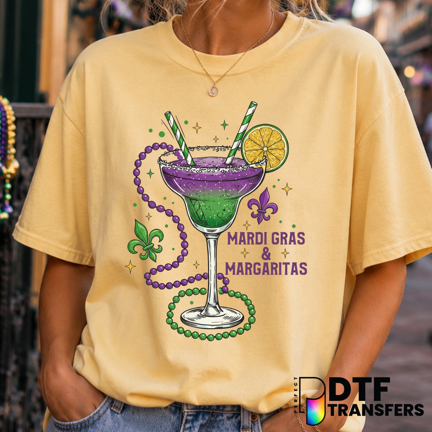 Mardi Gras and Margaritas – Mardi Gras DTF Transfer (view 1 of 2) – by Perfect DTF Transfers – Premade DTF Transfers – Mar...
