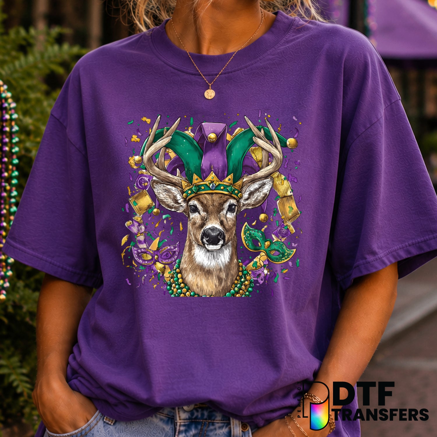 Mardi Gras Deer Hunting Mask DTF Transfer (view 2 of 2) – by Perfect DTF Transfers – Premade DTF Transfers – Mardi Gras, F...