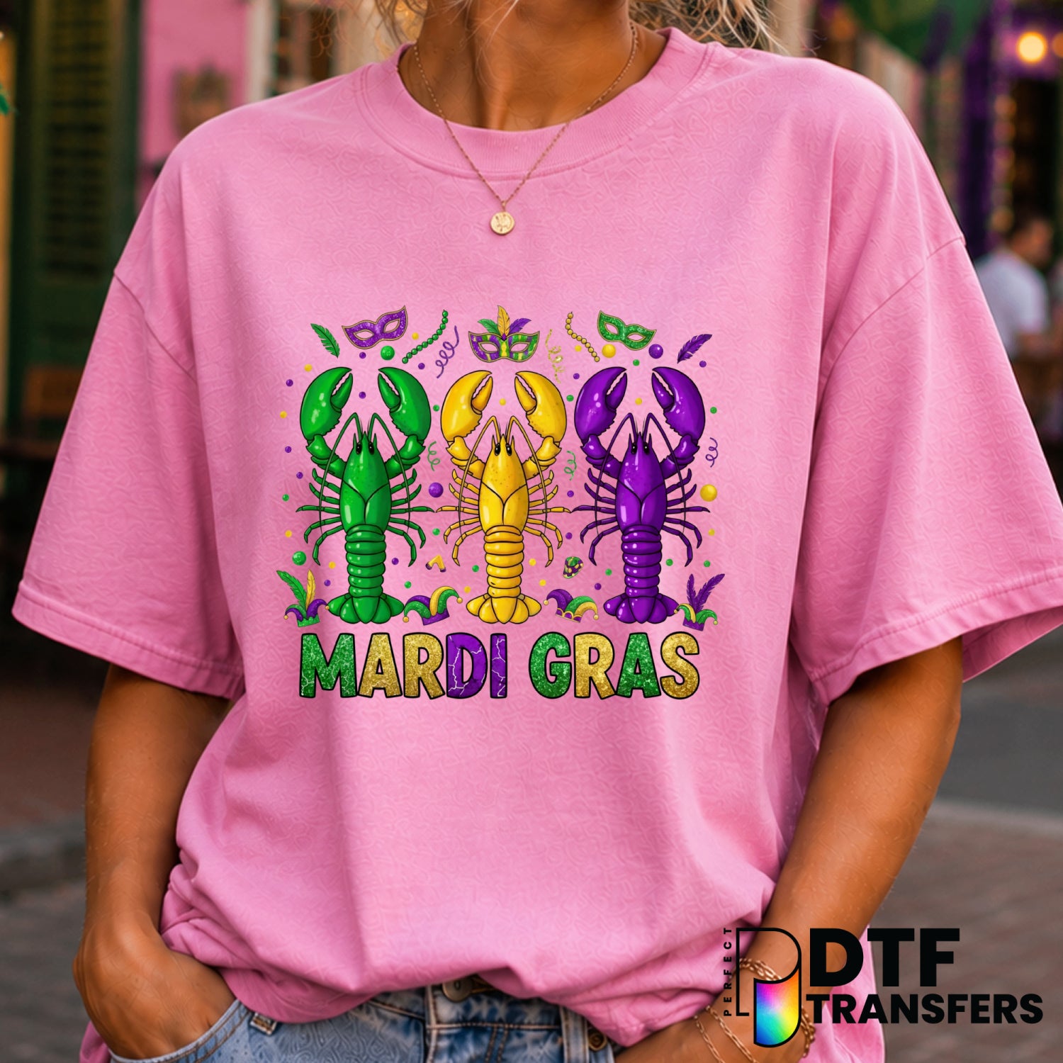 Mardi Gras Festive Crawfish – Mardi Gras DTF Transfer (view 1 of 2) – by Perfect DTF Transfers – Premade DTF Transfers – M...