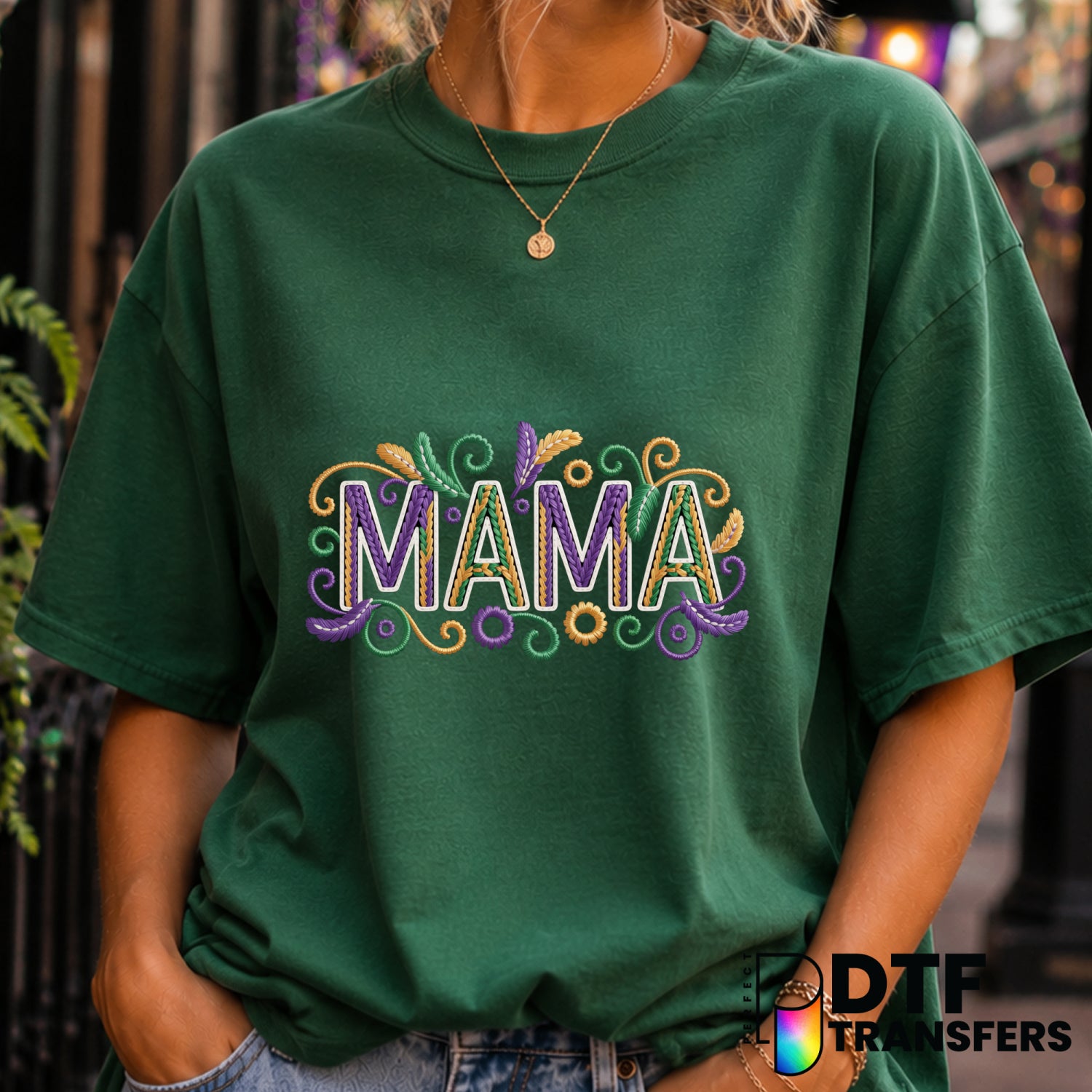 Mardi Gras Scrolls Floral – DTF Transfer (view 1 of 2) – by Perfect DTF Transfers – Premade DTF Transfers – Mardi Gras, Pr...