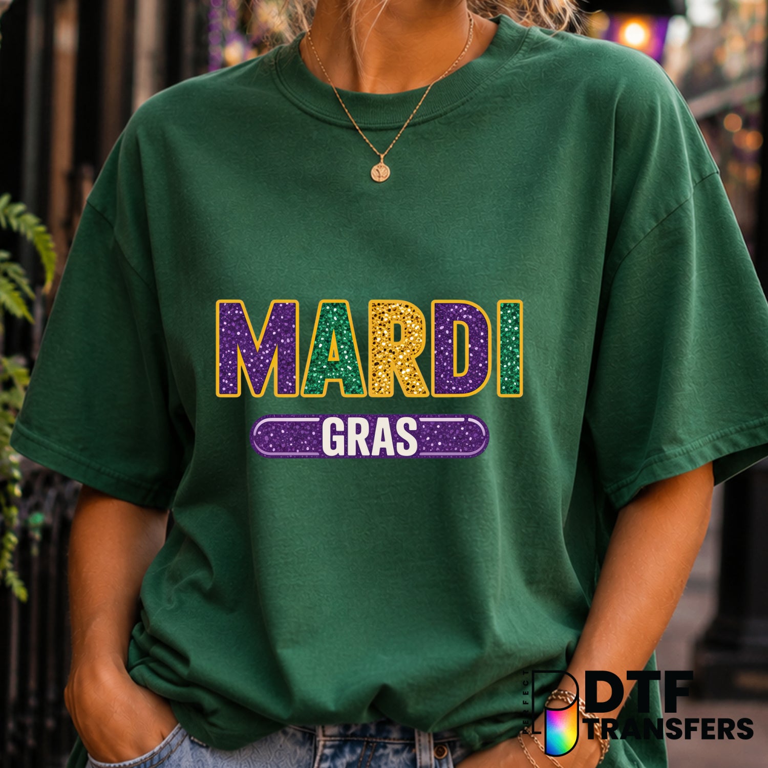 Mardi Gras Varsity Faux Glitter DTF Transfer (view 2 of 2) – by Perfect DTF Transfers – Premade DTF Transfers – Mardi Gras...