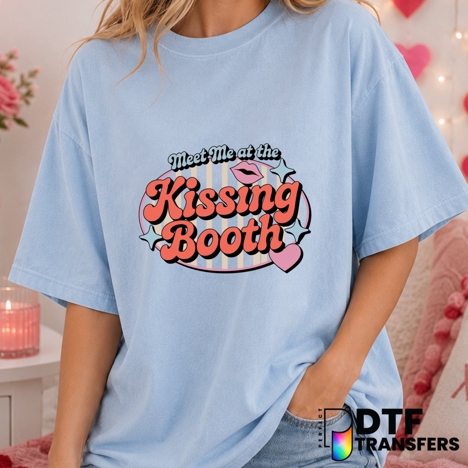 Meet Me At The Kissing Booth – Valentine's Day DTF Transfer (view 1 of 2) – by Perfect DTF Transfers – Premade DTF Transfe...