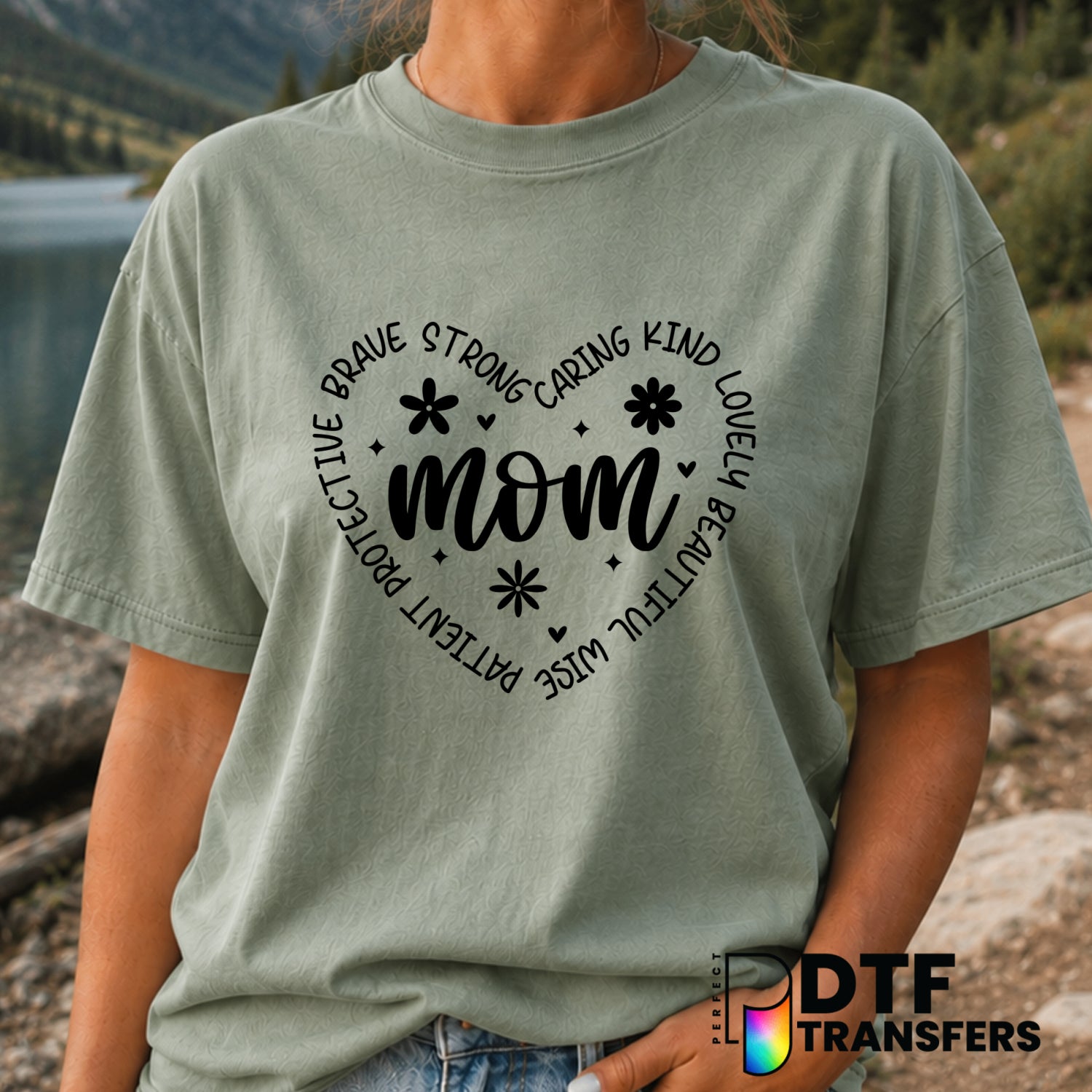 Mom Floral Heart – Mother's Day DTF Transfer (view 2 of 2) – by Perfect DTF Transfers – Premade DTF Transfers – Mother's D...