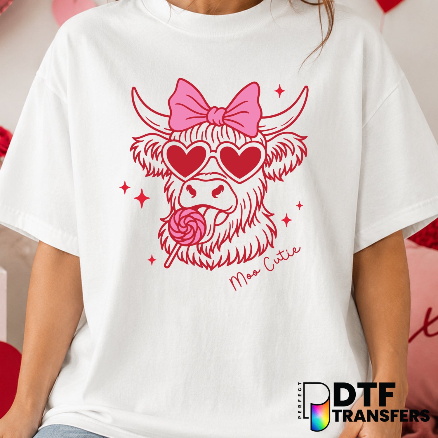 Moo Cutie – Valentine's Day DTF Transfer (view 1 of 2) – by Perfect DTF Transfers – Premade DTF Transfers – Valentine's Da...