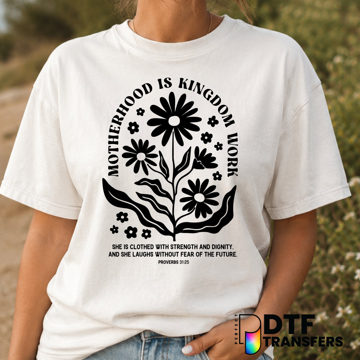 Motherhood Is Kingdom Work Religious Floral – Mother's Day DTF Transfer (view 2 of 2) – by Perfect DTF Transfers – Premade...
