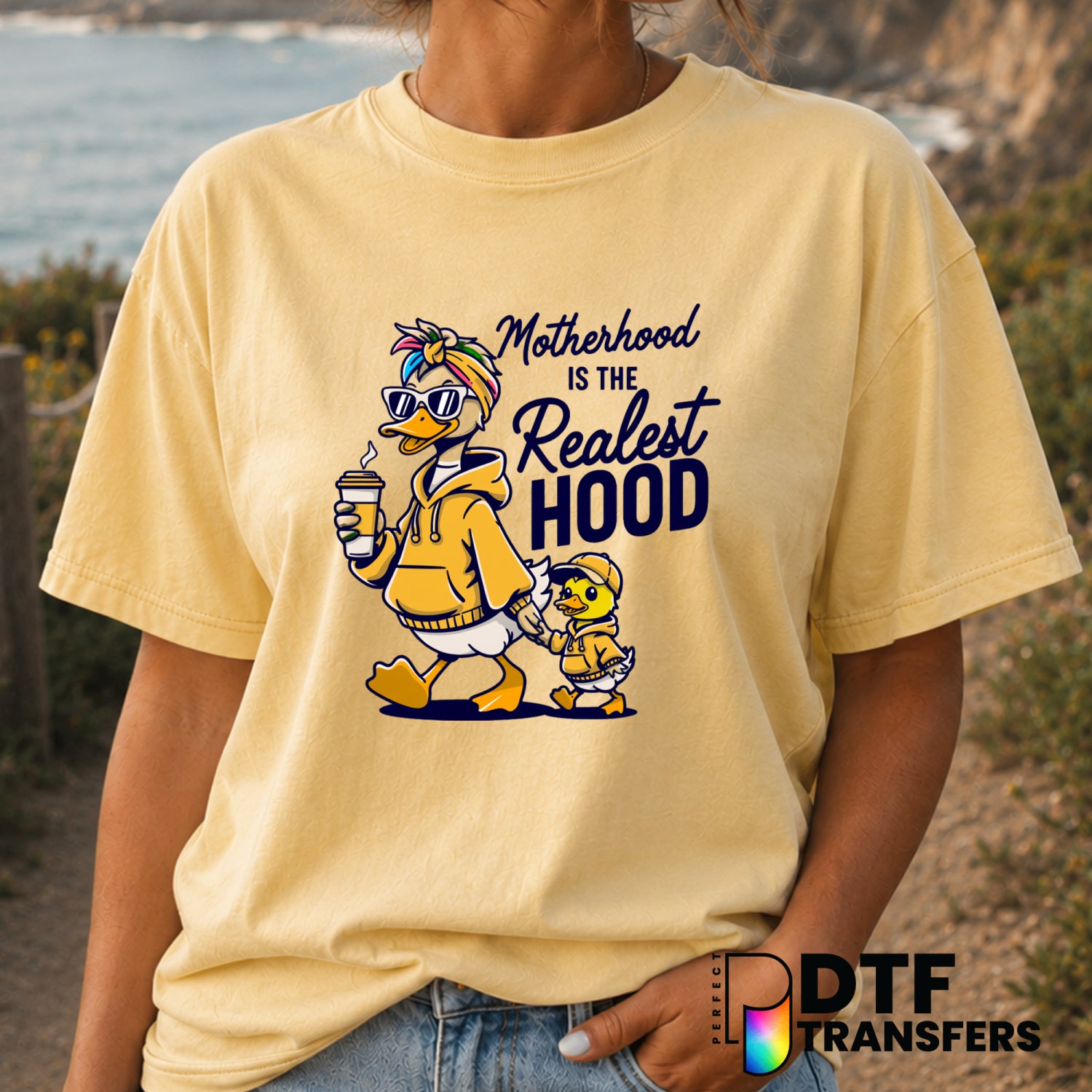 Motherhood is the Realest Hood Coffee Goose – Mother's Day DTF Transfer (view 1 of 2) – by Perfect DTF Transfers – Premade...