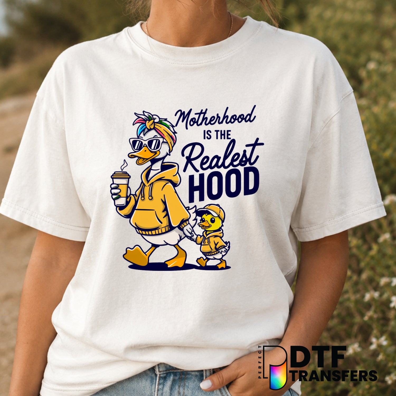 Motherhood is the Realest Hood Coffee Goose – Mother's Day DTF Transfer (view 2 of 2) – by Perfect DTF Transfers – Premade...