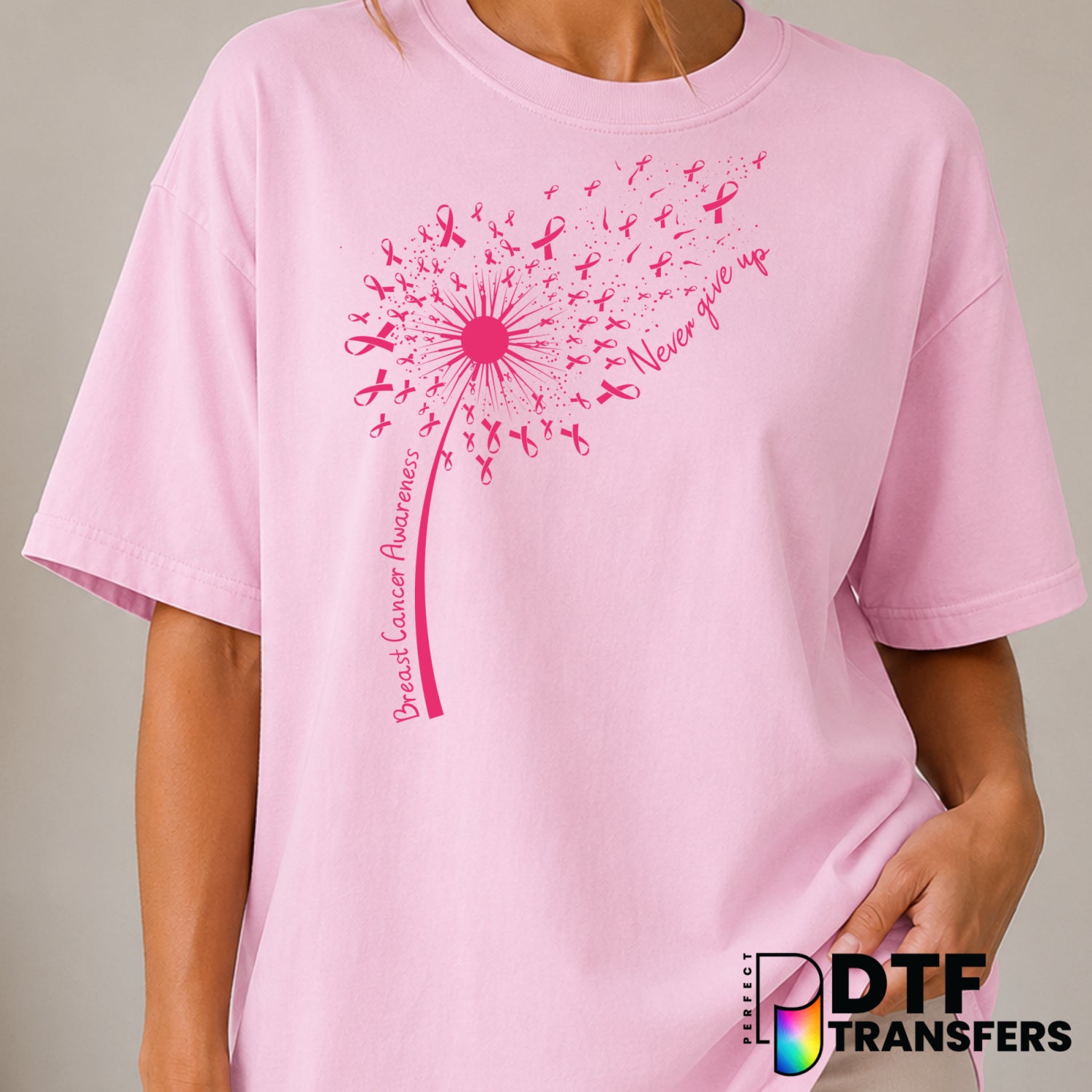 Never Give Up – Cancer Awareness DTF Transfer (view 1 of 2) – by Perfect DTF Transfers – Premade DTF Transfers – Cancer Aw...