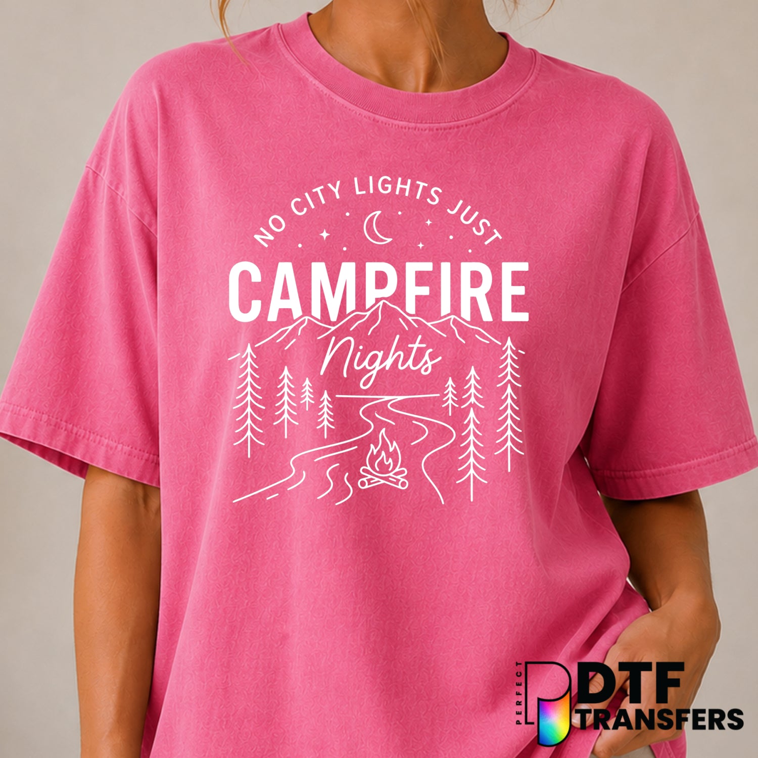 No City Lights Just Campfire Nights – Camping DTF Transfer (view 1 of 2) – by Perfect DTF Transfers – Premade DTF Transfer...