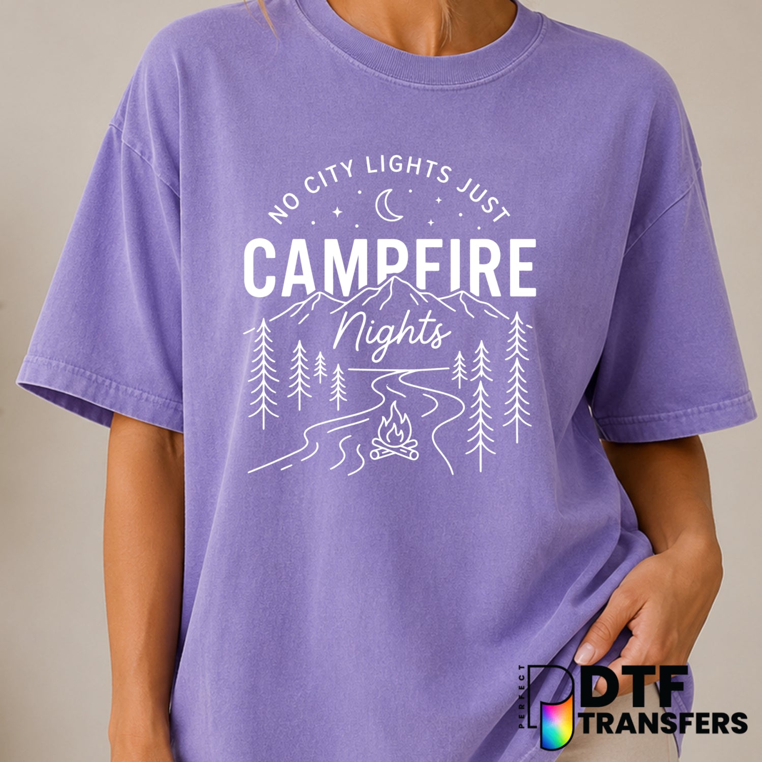 No City Lights Just Campfire Nights – Camping DTF Transfer (view 2 of 2) – by Perfect DTF Transfers – Premade DTF Transfer...