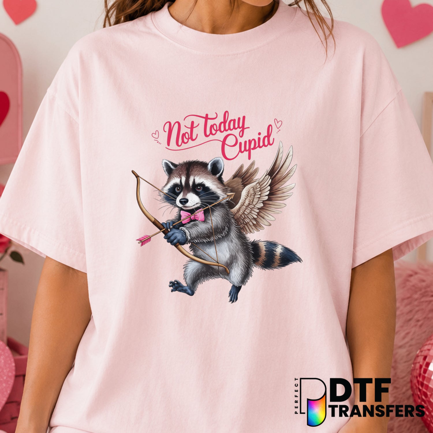 Not Today Cupid Feral Raccoon – Valentine's Day DTF Transfer (view 1 of 2) – by Perfect DTF Transfers – Premade DTF Transf...