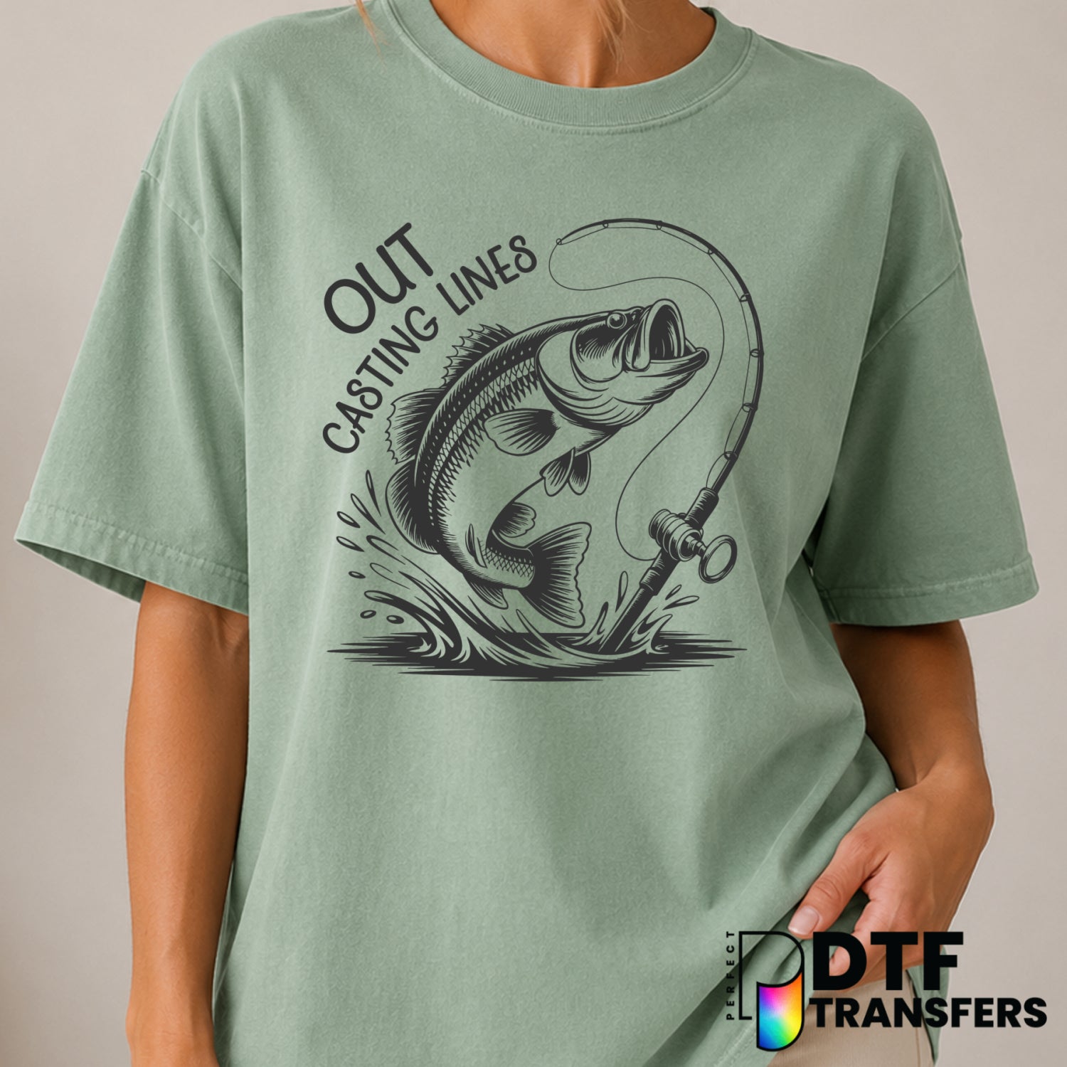 Out Casting Lines – Fishing DTF Transfer (view 2 of 2) – by Perfect DTF Transfers – Premade DTF Transfers – Fishing, Outdoor