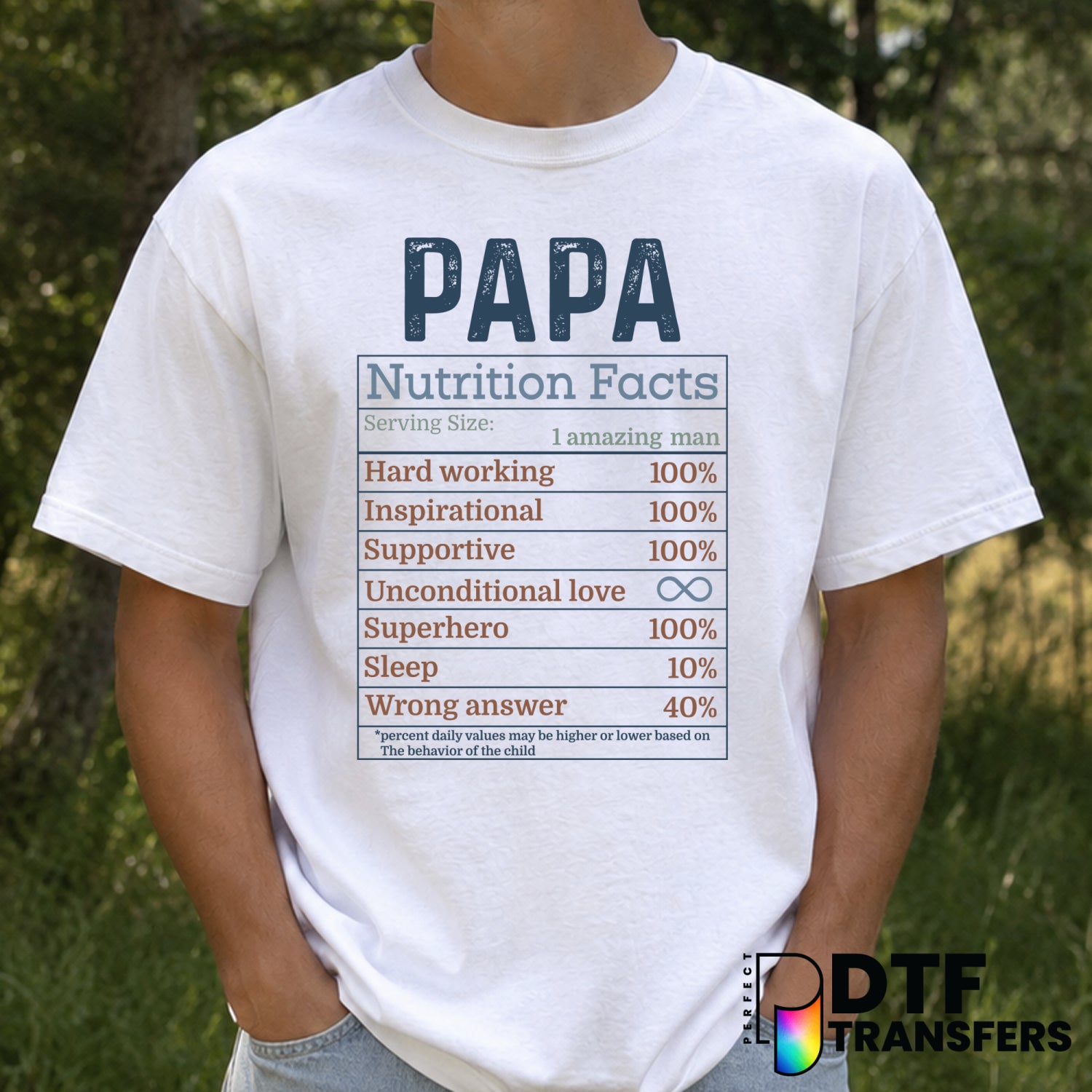 PAPA NUTRITION FACTS – Father's Day DTF Transfer – by Perfect DTF Transfers – Premade DTF Transfers – Father's Day, Dad