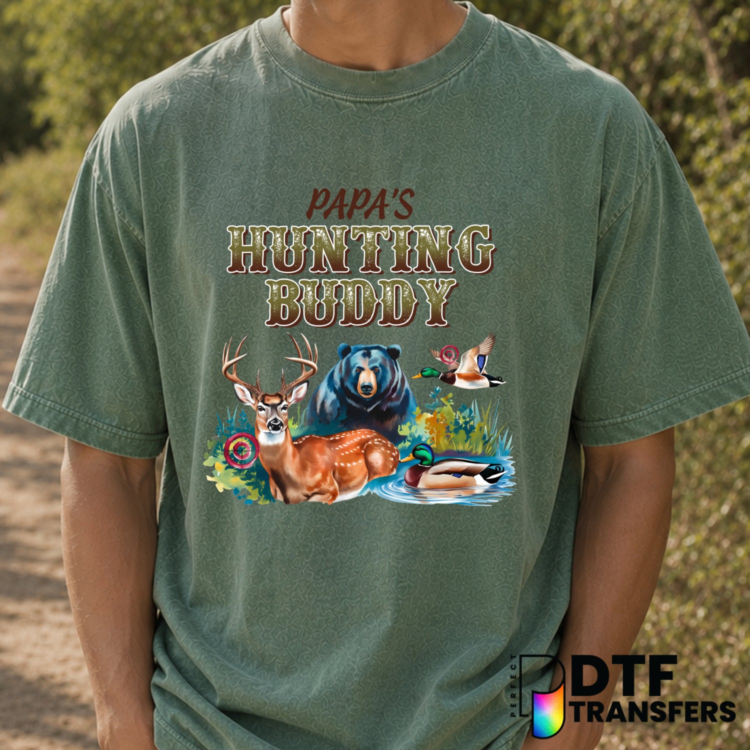 Papa's Hunting Buddy – Father's Day DTF Transfer (view 2 of 2) – by Perfect DTF Transfers – Premade DTF Transfers – Father...