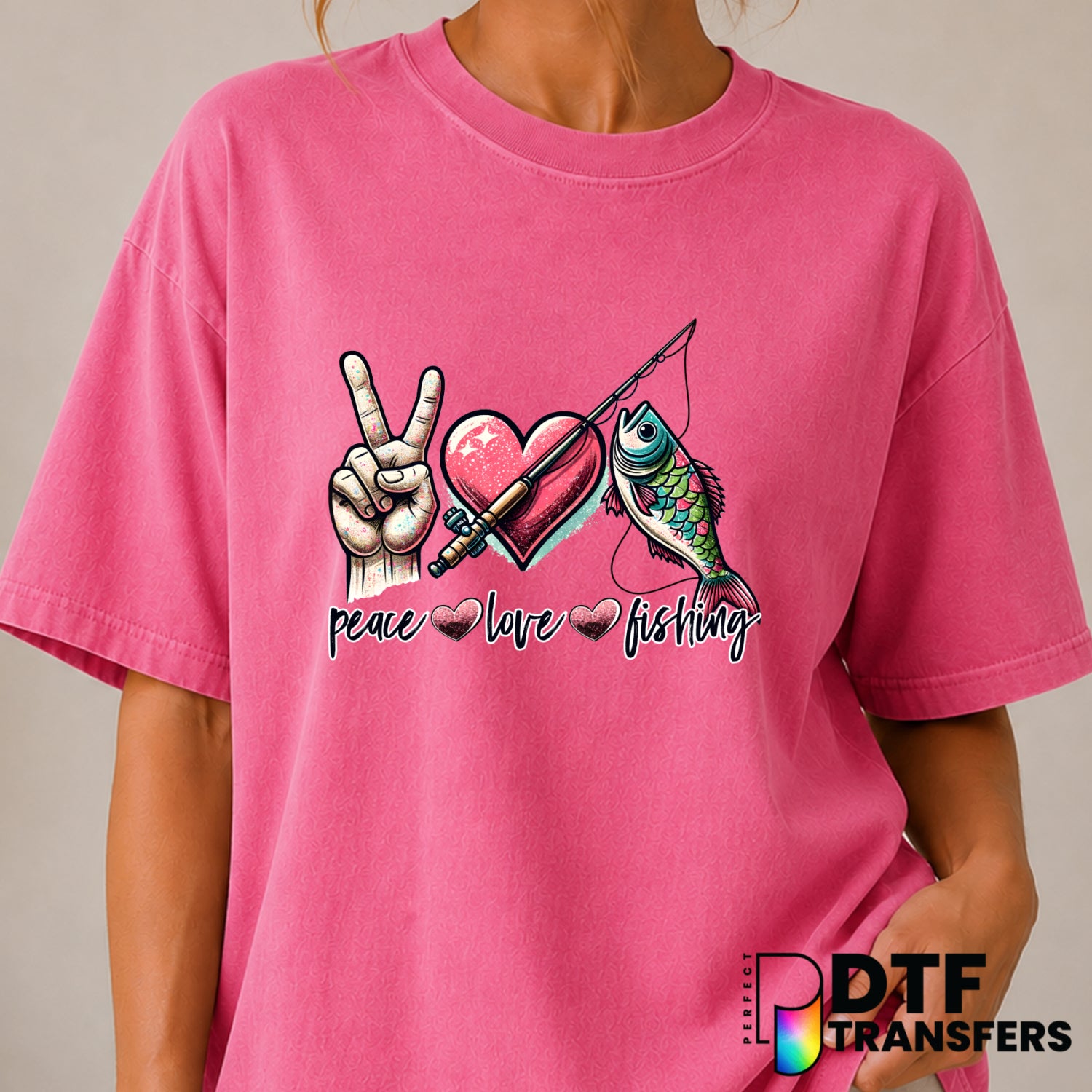 Peace Love Fishing – Fishing DTF Transfer (view 2 of 2) – by Perfect DTF Transfers – Premade DTF Transfers – Fishing, Outdoor