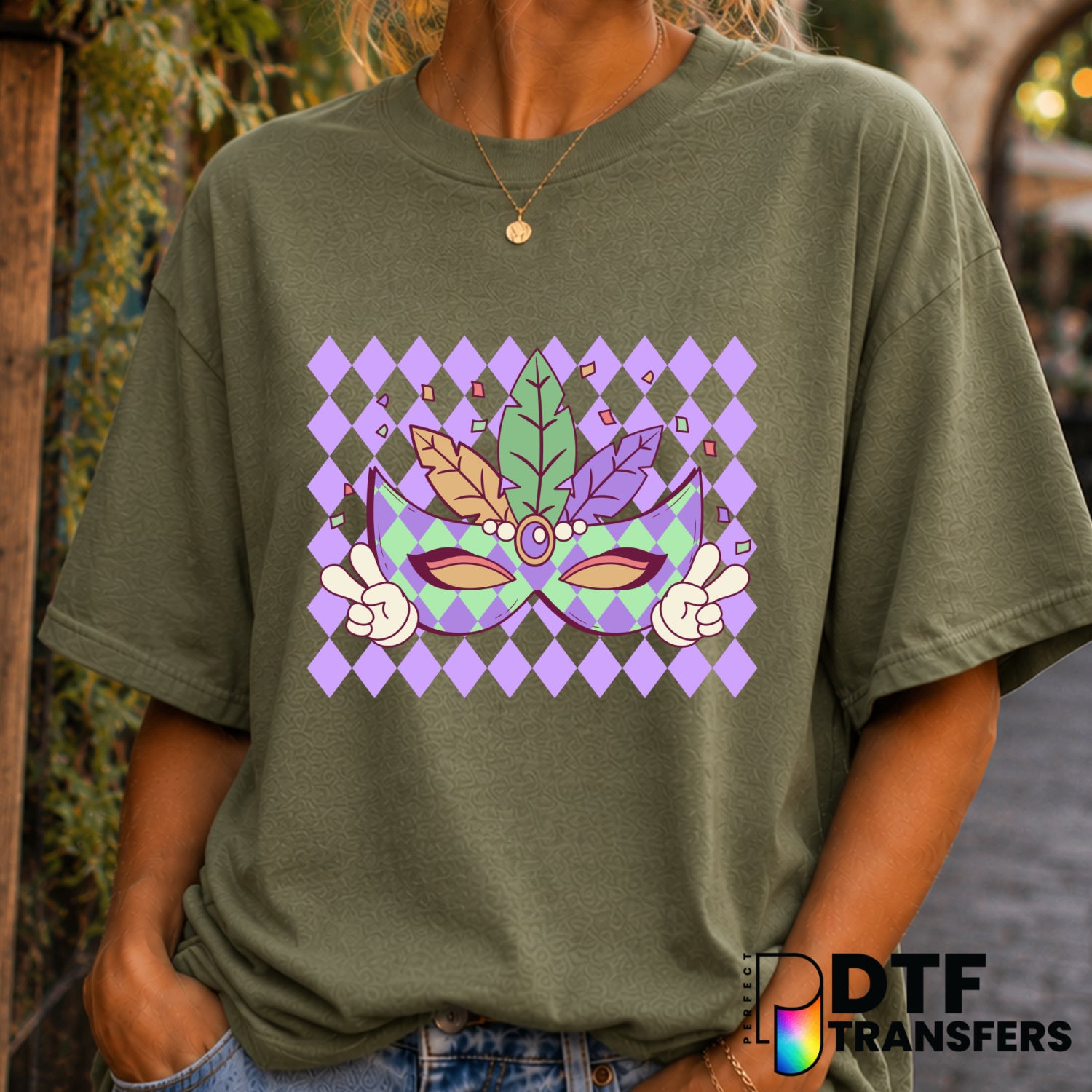 Peace Love Mardi Gras – Mardi Gras DTF Transfer (view 2 of 2) – by Perfect DTF Transfers – Premade DTF Transfers – Mardi G...