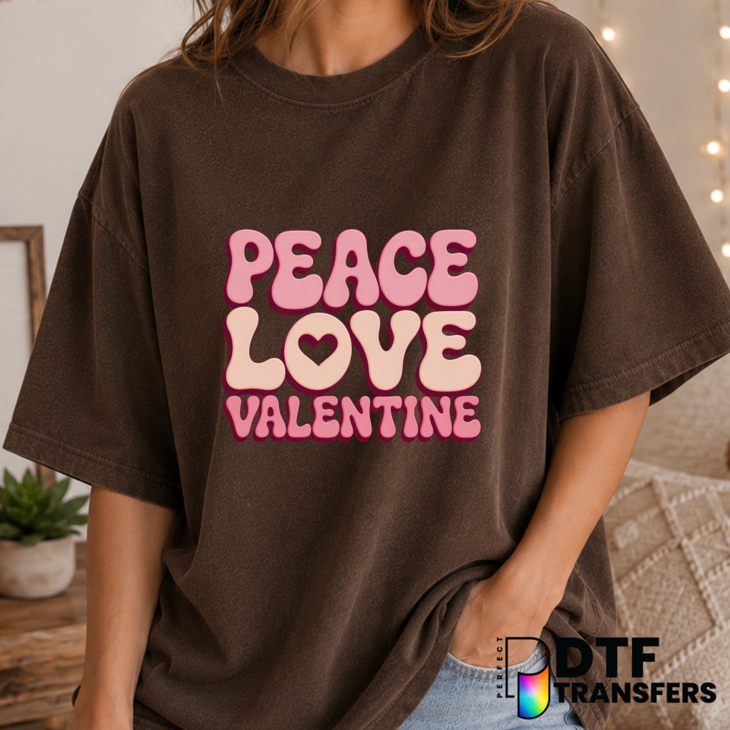 Peace Love Valentine's Day – Valentine's Day DTF Transfer (view 1 of 2) – by Perfect DTF Transfers – Premade DTF Transfers...