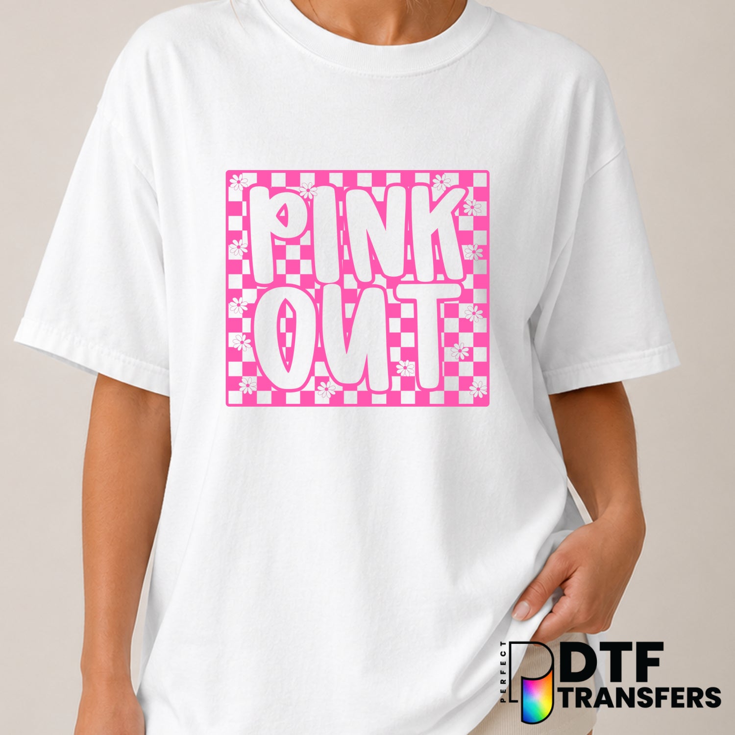 Pink Out – Cancer Awareness DTF Transfer (view 1 of 2) – by Perfect DTF Transfers – Premade DTF Transfers – Cancer Awarene...