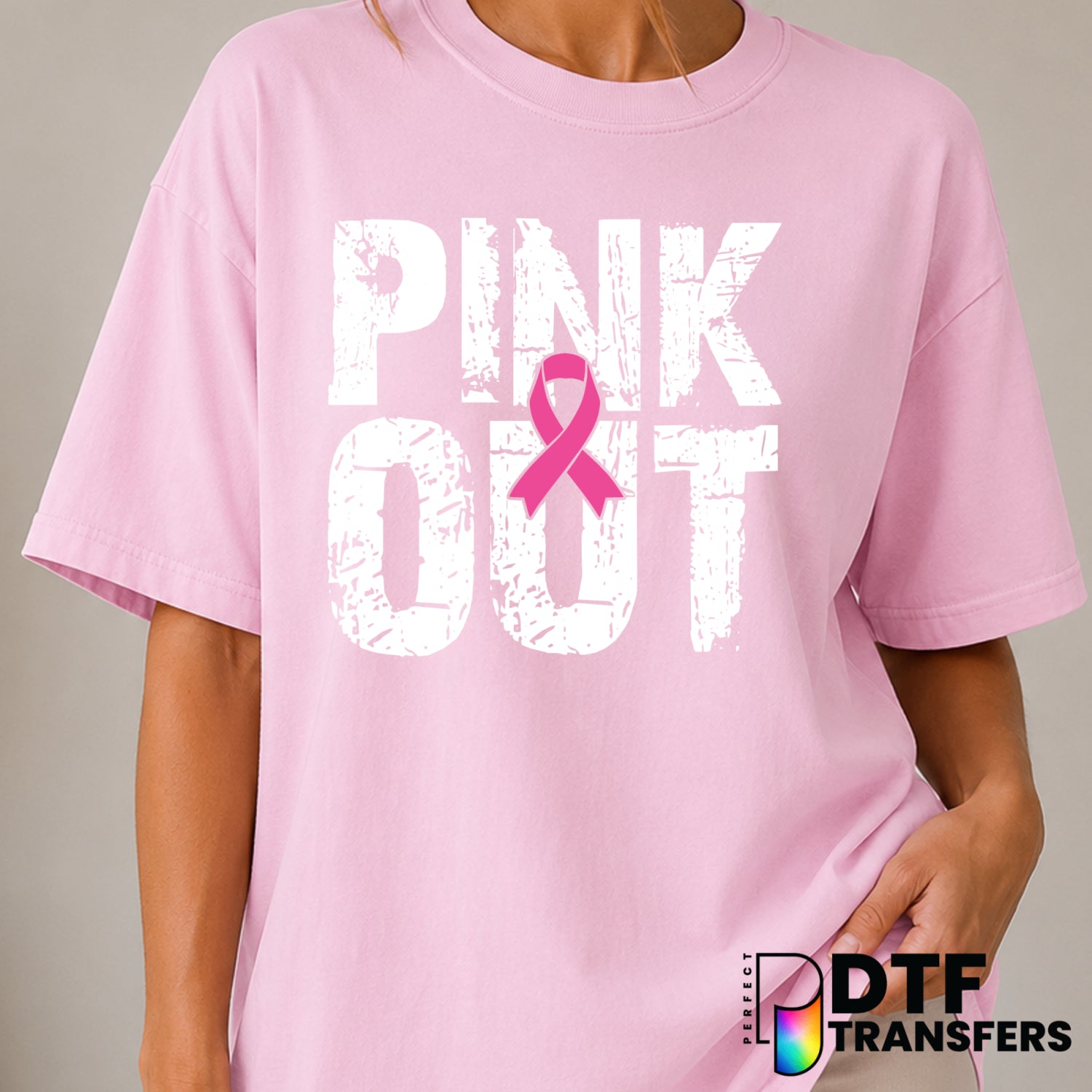 PINK OUT Football Cancer Awareness – DTF Transfer (view 1 of 2) – by Perfect DTF Transfers – Premade DTF Transfers – Cance...
