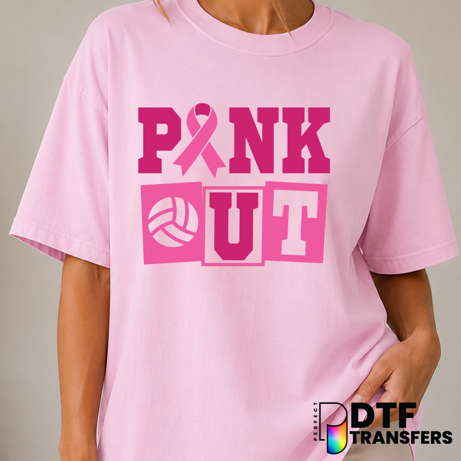 Pink Out Volleyball Breast Cancer Awareness – DTF Transfer (view 1 of 2) – by Perfect DTF Transfers – Premade DTF Transfer...