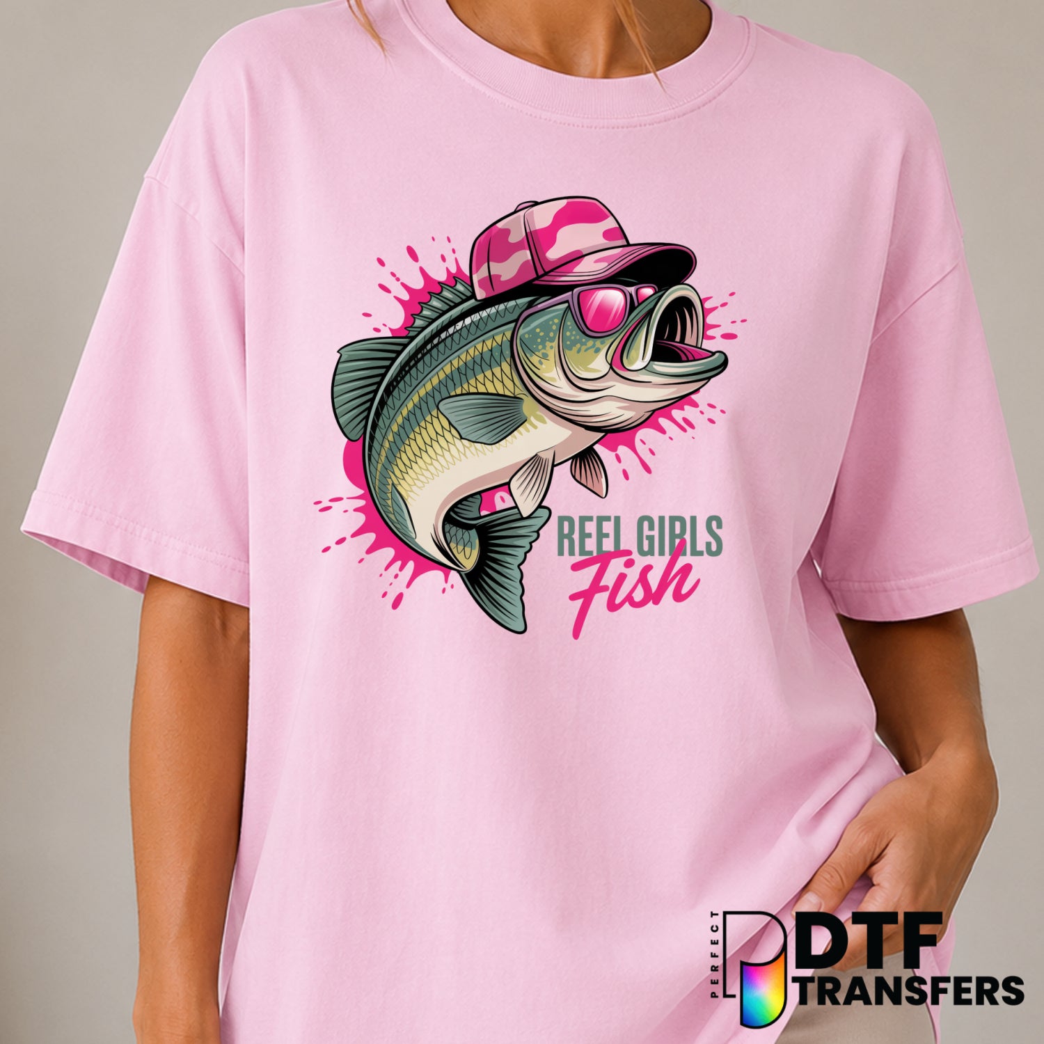 Reel Girls Fish – Fishing DTF Transfer (view 1 of 2) – by Perfect DTF Transfers – Premade DTF Transfers – Fishing, Outdoor