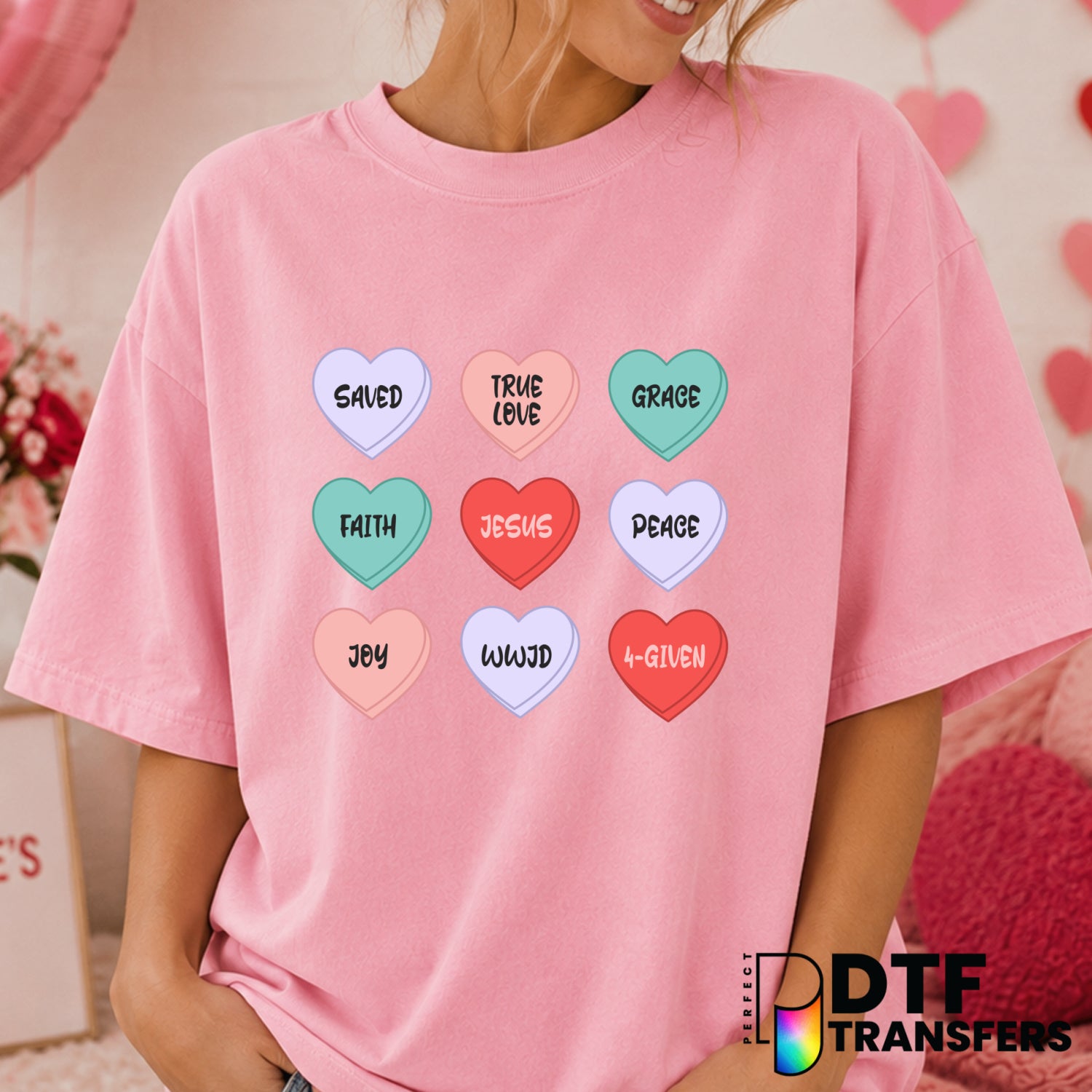 Religious Christian Conversation Hearts – Valentine's Day DTF Transfer (view 2 of 2) – by Perfect DTF Transfers – Premade...