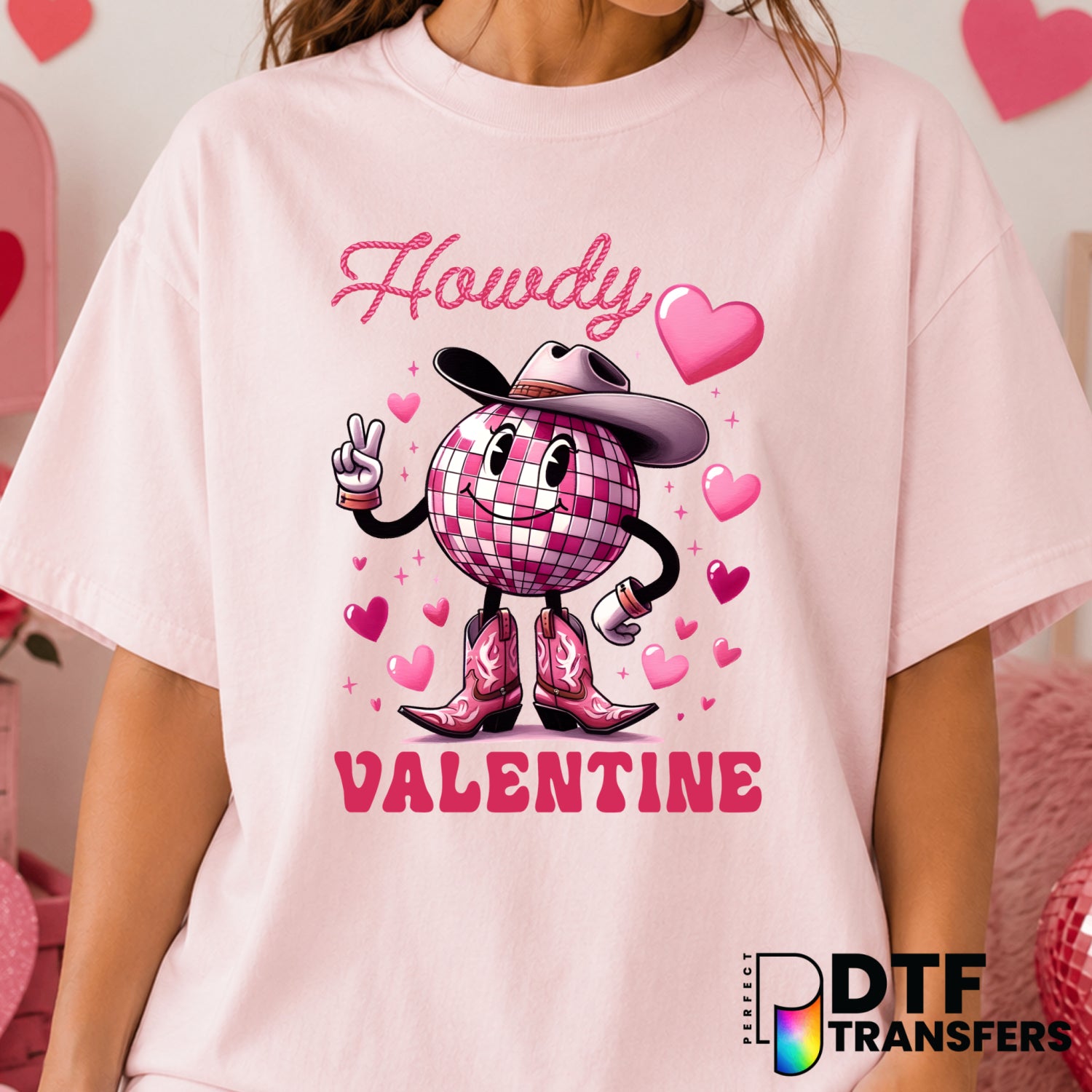 Retro Disco Ball Western Hearts – Valentine's Day DTF Transfer (view 2 of 2) – by Perfect DTF Transfers – Premade DTF Tran...