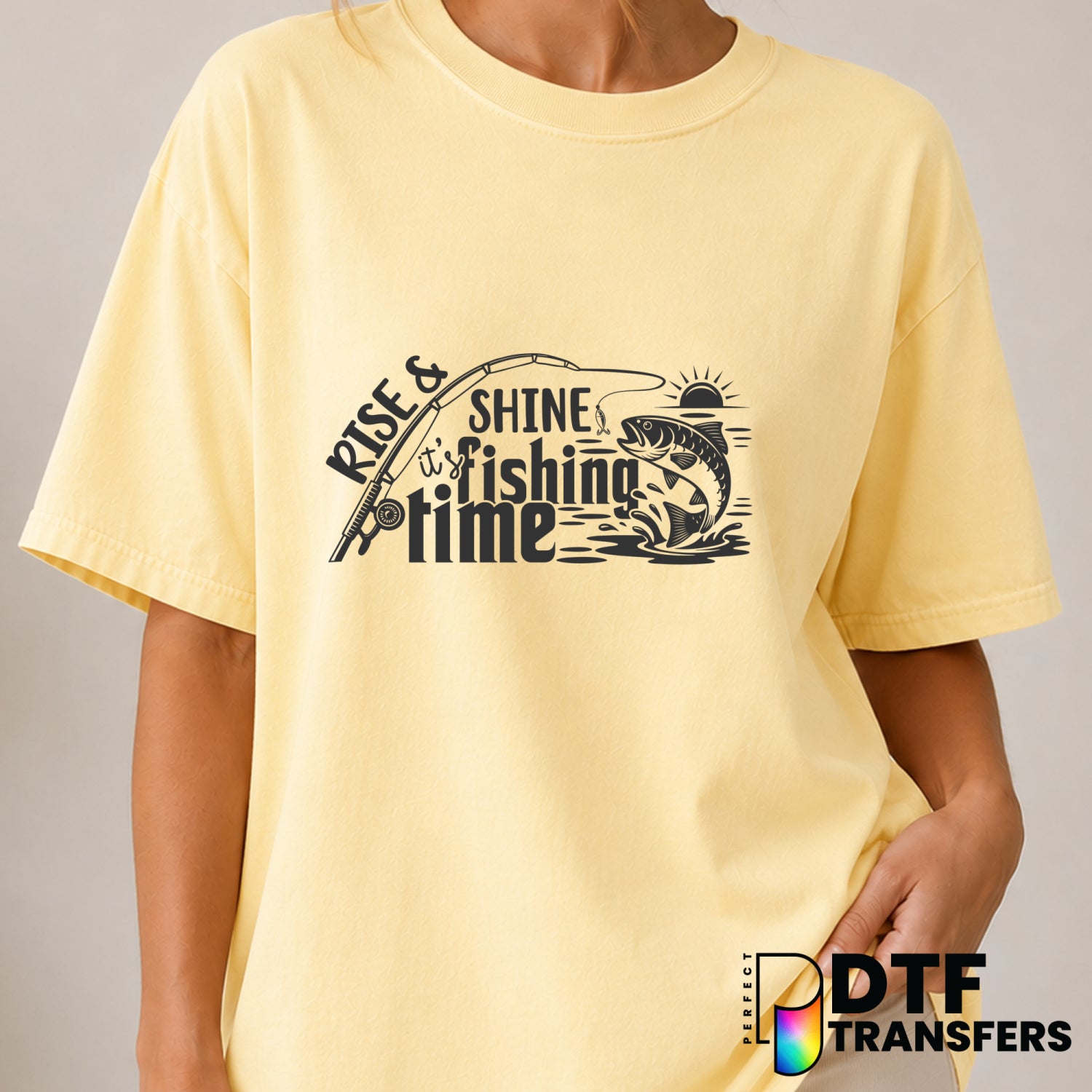 Rise And Shine It's Fishing Time – Fishing DTF Transfer (view 1 of 2) – by Perfect DTF Transfers – Premade DTF Transfers –...