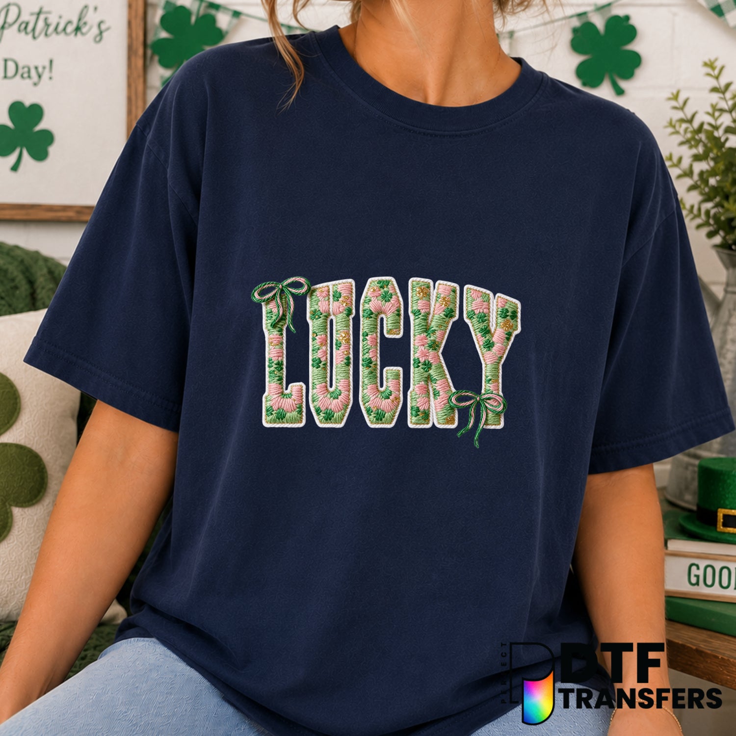Shamrock Faux Yarn Texture – St. Patrick's Day DTF Transfer (view 1 of 2) – by Perfect DTF Transfers – Premade DTF Transfe...