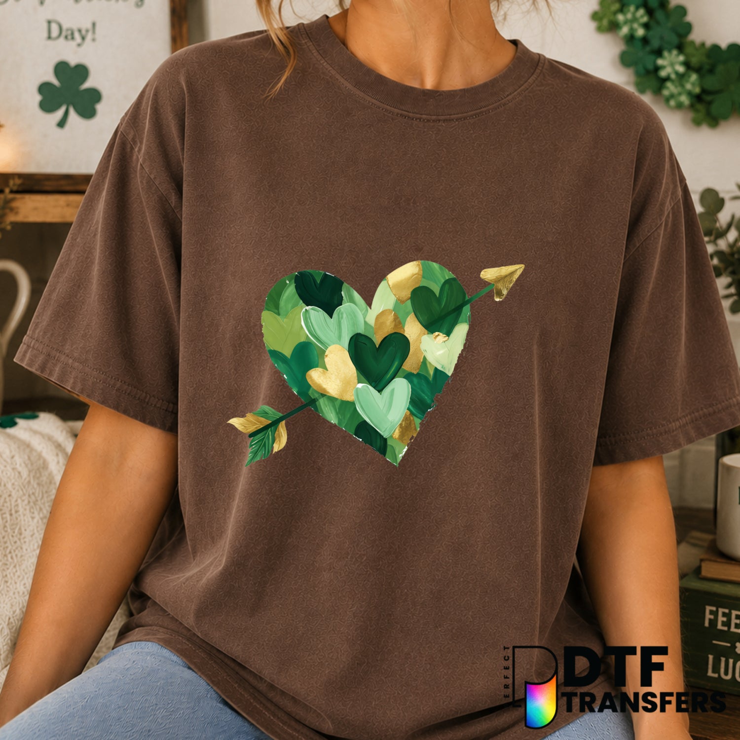 Shamrock Heart Arrow – St. Patrick's Day DTF Transfer (view 1 of 2) – by Perfect DTF Transfers – Premade DTF Transfers – S...