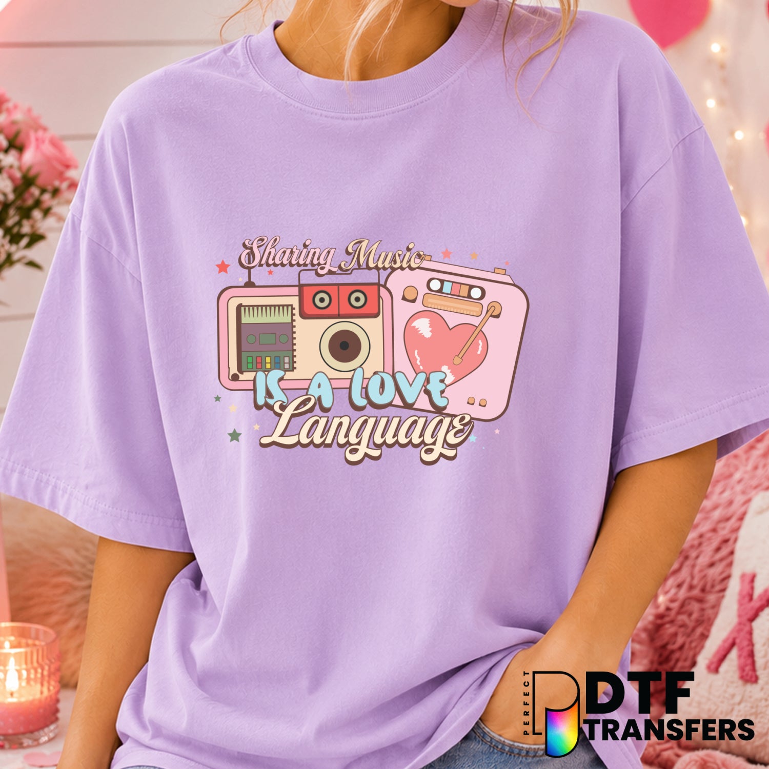 Sharing Music Is A Love Language – Valentine's Day DTF Transfer (view 1 of 2) – by Perfect DTF Transfers – Premade DTF Tra...