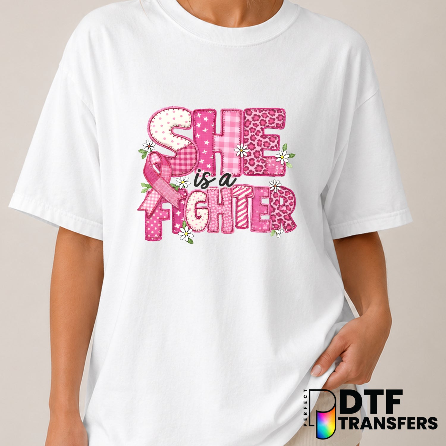 She Is A Fighter – Cancer Awareness DTF Transfer (view 2 of 2) – by Perfect DTF Transfers – Premade DTF Transfers – Cancer...
