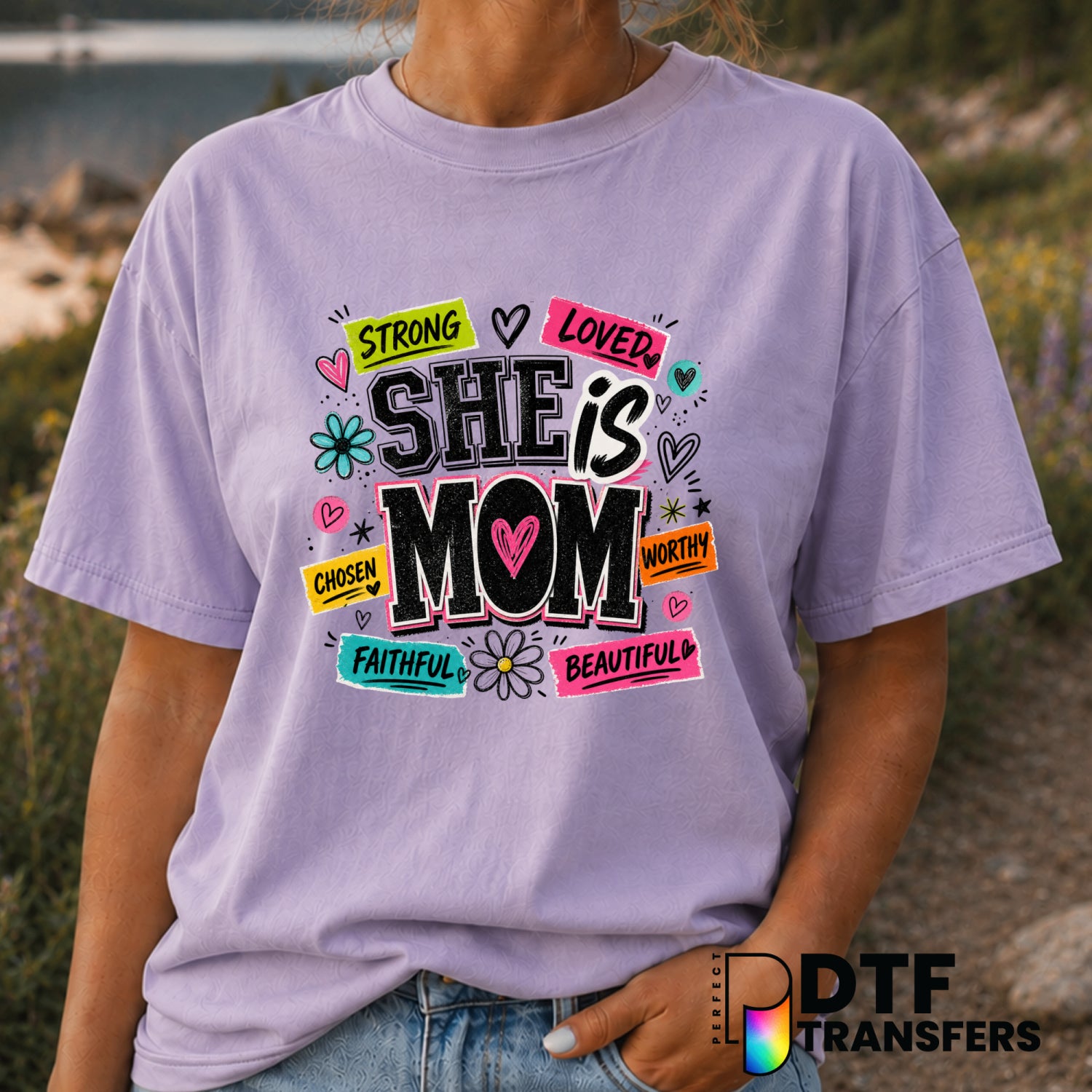 She Is Mom Floral Grunge – Mother's Day DTF Transfer (view 2 of 2) – by Perfect DTF Transfers – Premade DTF Transfers – Mo...