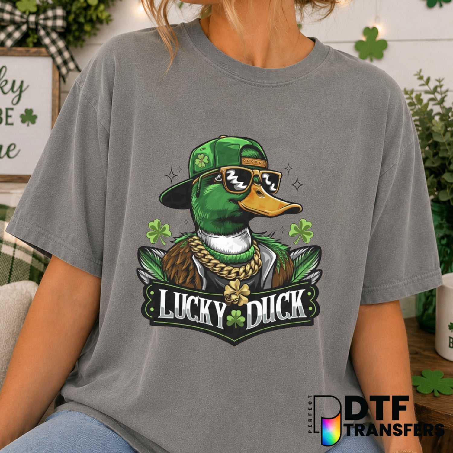 St Patrick's Day Lucky Duck – St. Patrick's Day DTF Transfer (view 1 of 2) – by Perfect DTF Transfers – Premade DTF Transf...