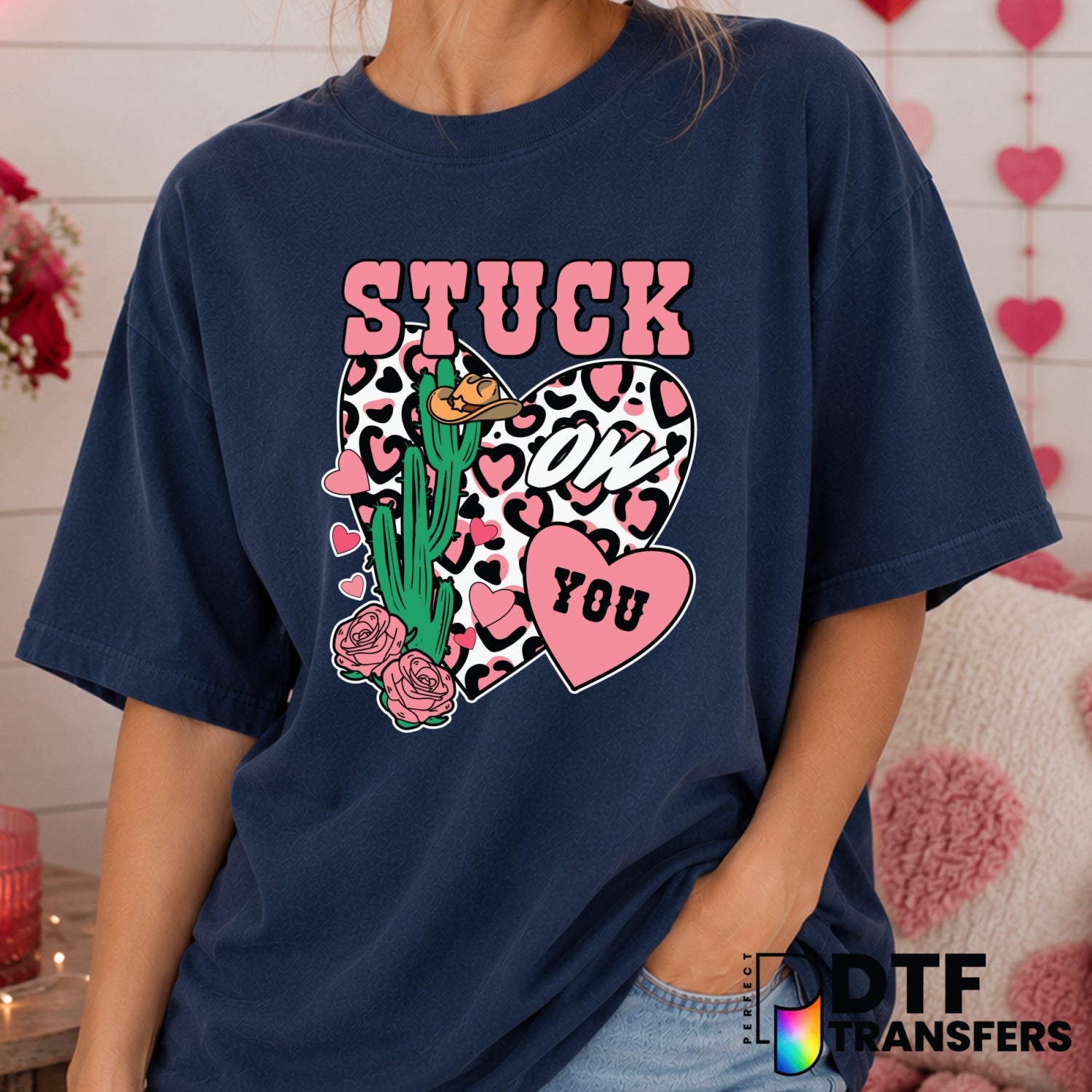 Stuck on You Leopard Heart Western Cactus – Valentine's Day DTF Transfer (view 1 of 2) – by Perfect DTF Transfers – Premad...