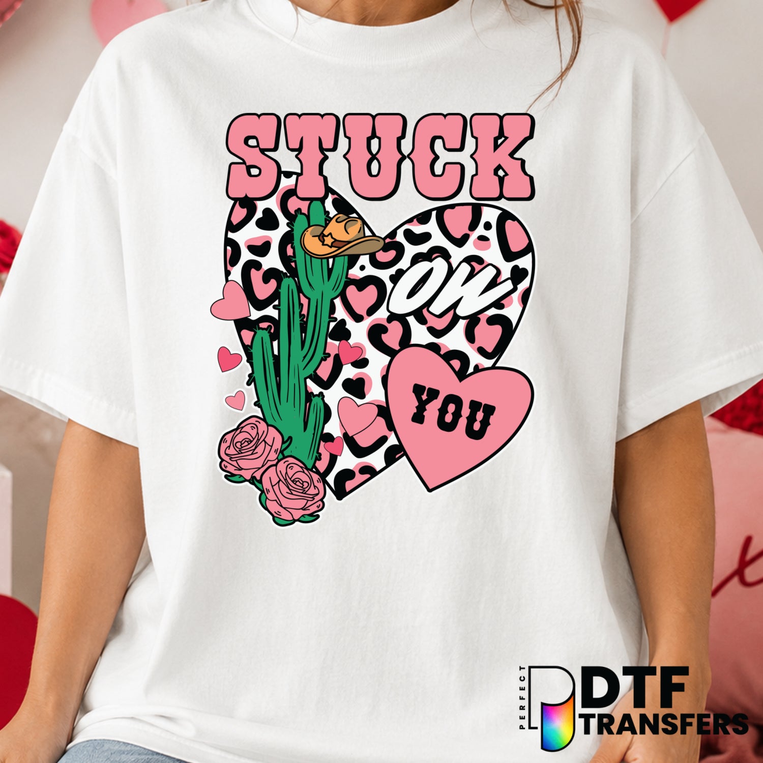 Stuck on You Leopard Heart Western Cactus – Valentine's Day DTF Transfer (view 2 of 2) – by Perfect DTF Transfers – Premad...
