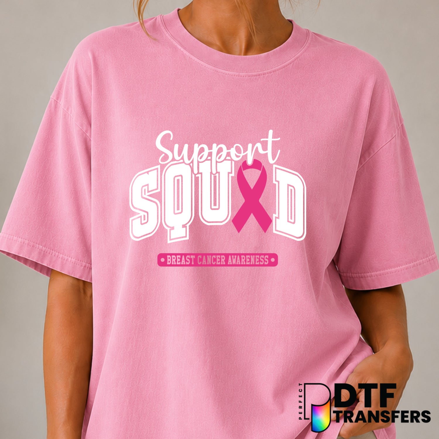 Support Squad Breast Cancer Awareness – DTF Transfer (view 1 of 2) – by Perfect DTF Transfers – Premade DTF Transfers – Ca...