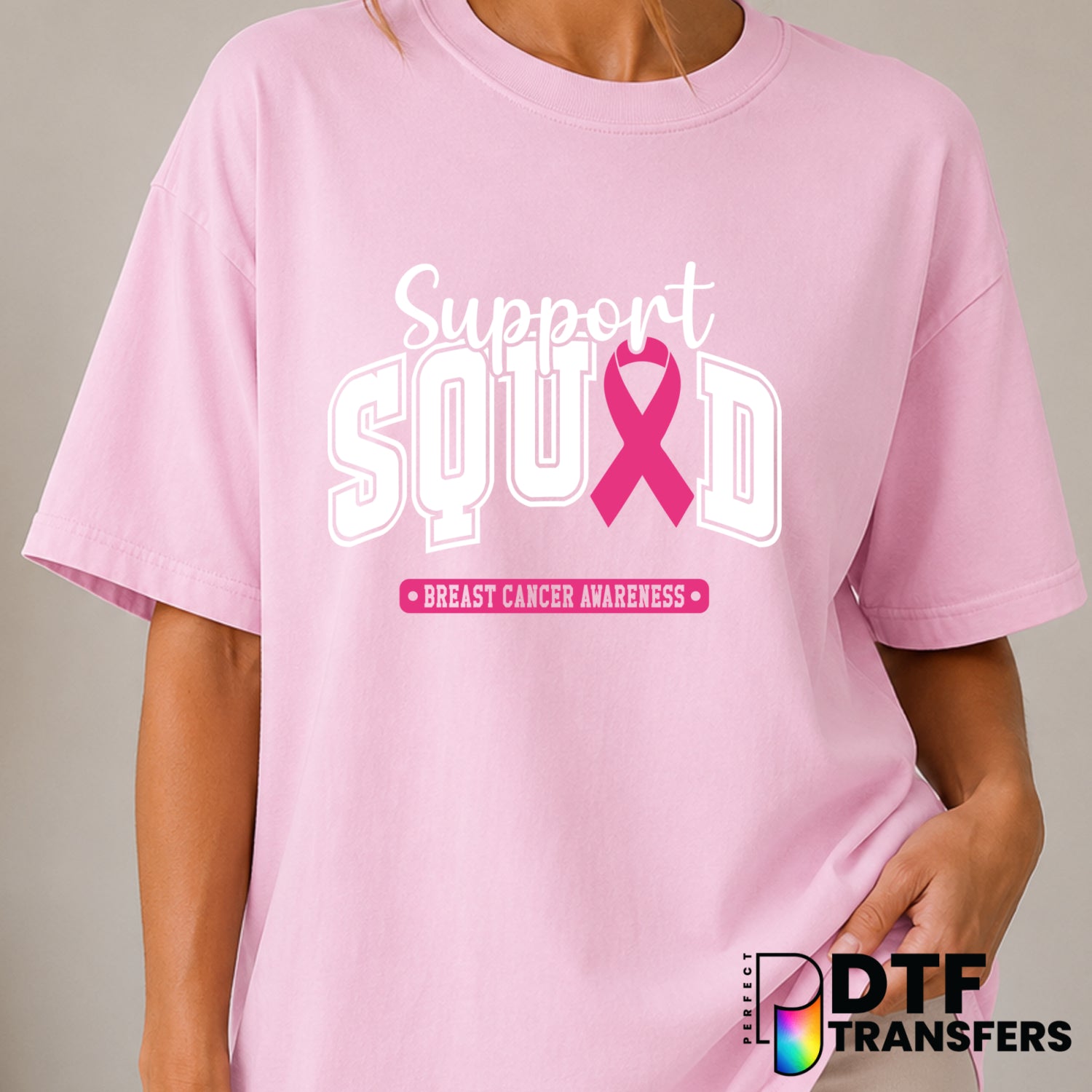 Support Squad Breast Cancer Awareness – DTF Transfer (view 2 of 2) – by Perfect DTF Transfers – Premade DTF Transfers – Ca...