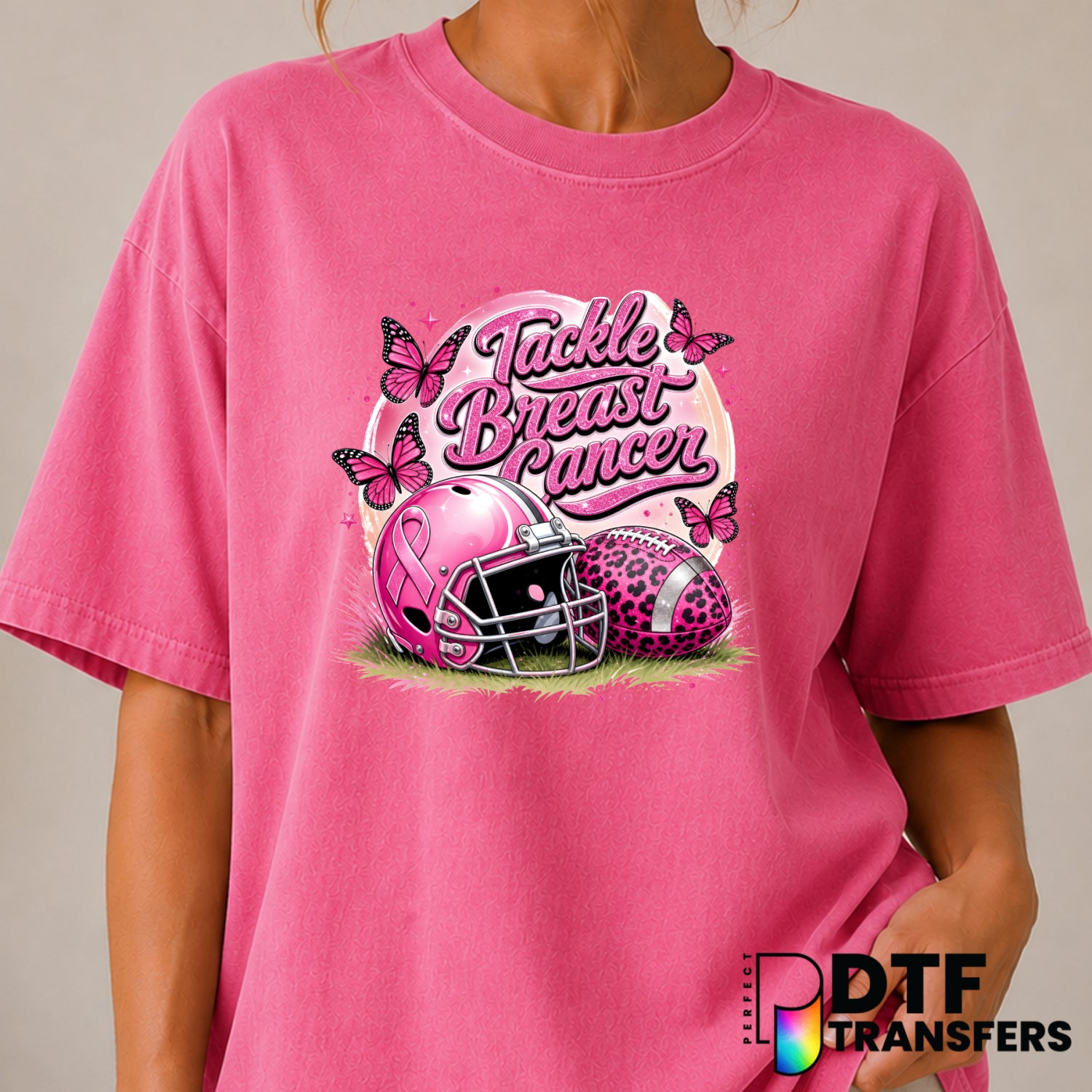 Tackle Breast Cancer – Cancer Awareness DTF Transfer (view 2 of 2) – by Perfect DTF Transfers – Premade DTF Transfers – Ca...