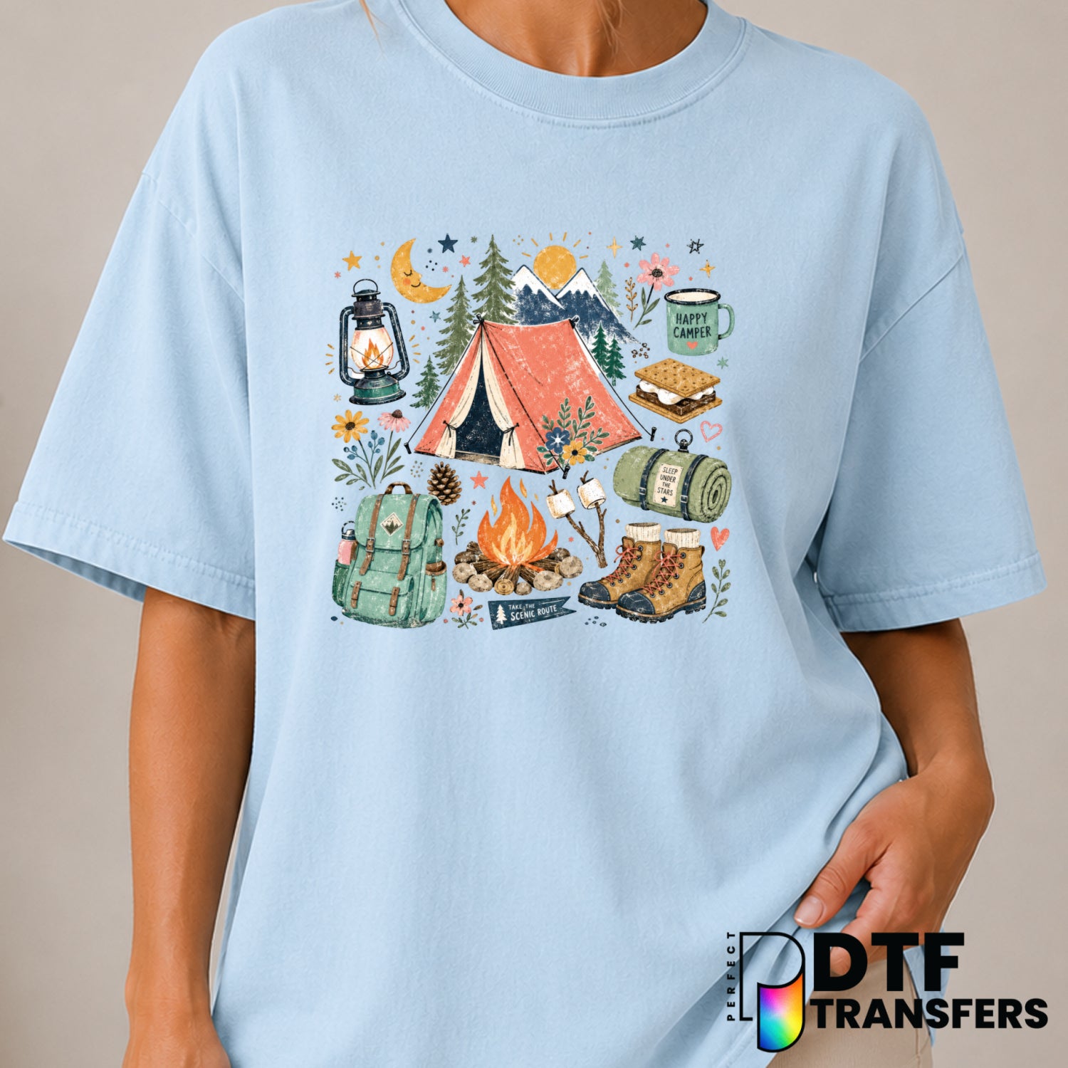 Take The Scenic Route Happy Camper – Camping DTF Transfer (view 2 of 2) – by Perfect DTF Transfers – Premade DTF Transfers...