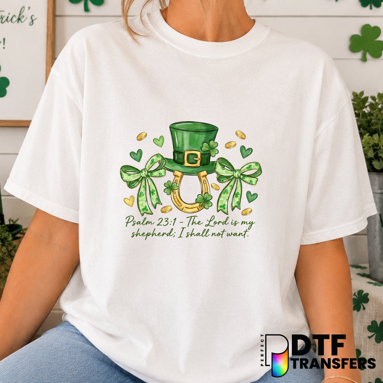 The Lord Is My Shepherd St. Patrick's Day Coquette Gold – DTF Transfer (view 2 of 2) – by Perfect DTF Transfers – Premade...