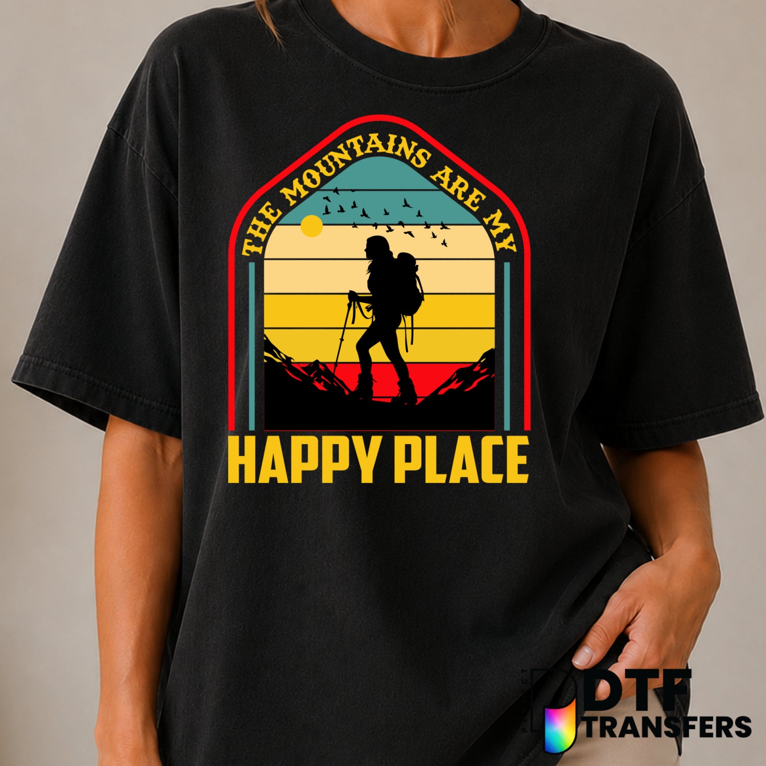 The Mountains Are My Happy Place – Hiking DTF Transfer (view 2 of 2) – by Perfect DTF Transfers – Premade DTF Transfers –...