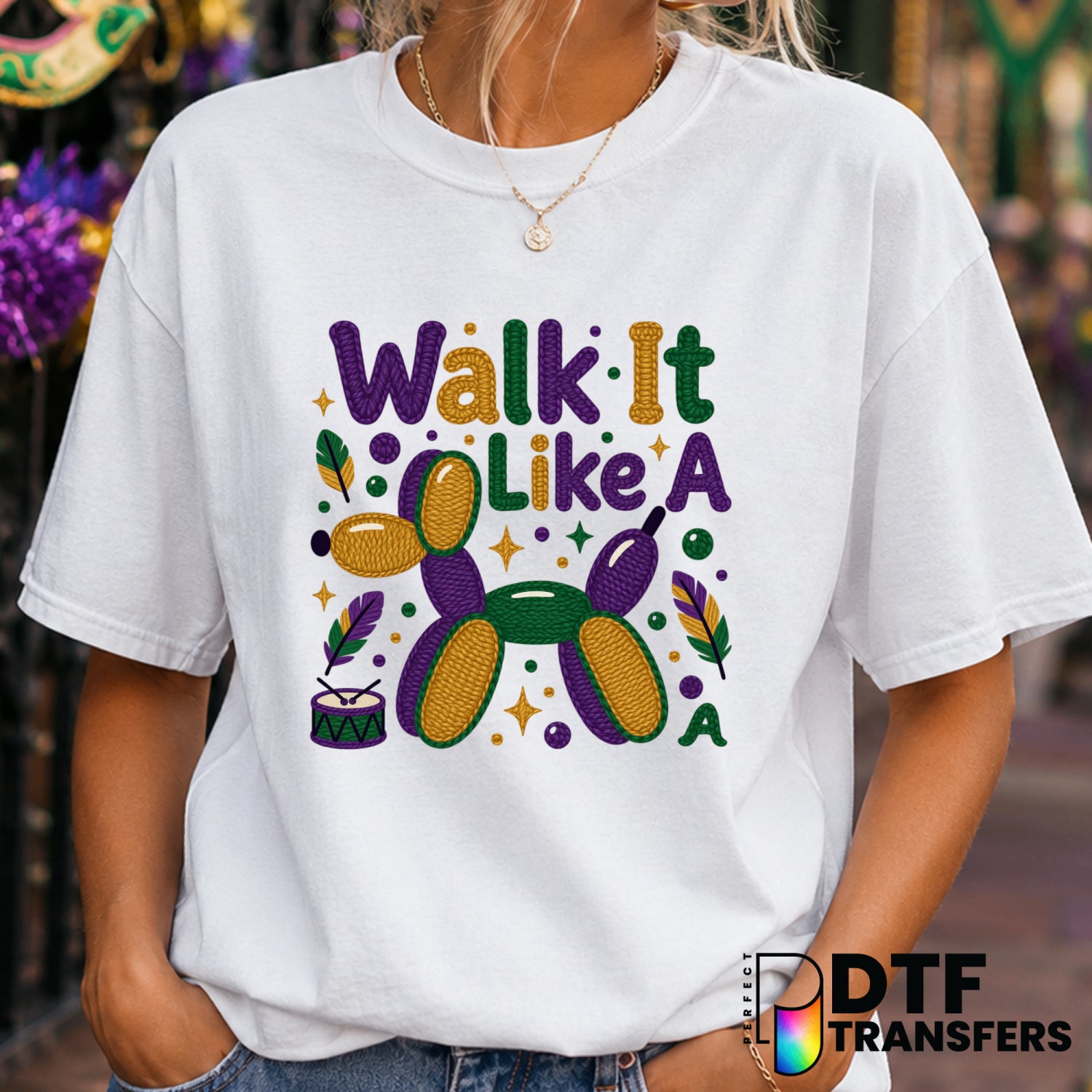Walk It Like A Dog – Mardi Gras DTF Transfer (view 2 of 2) – by Perfect DTF Transfers – Premade DTF Transfers – Mardi Gras...