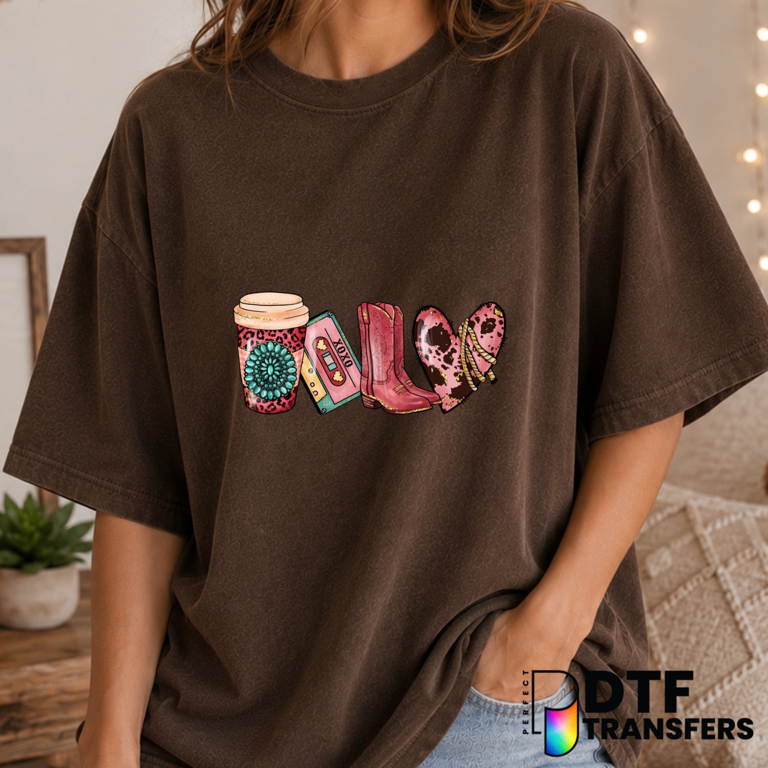 Western Coffee Lover Leopard Cowgirl Boots – Valentine's Day DTF Transfer (view 2 of 2) – by Perfect DTF Transfers – Prema...