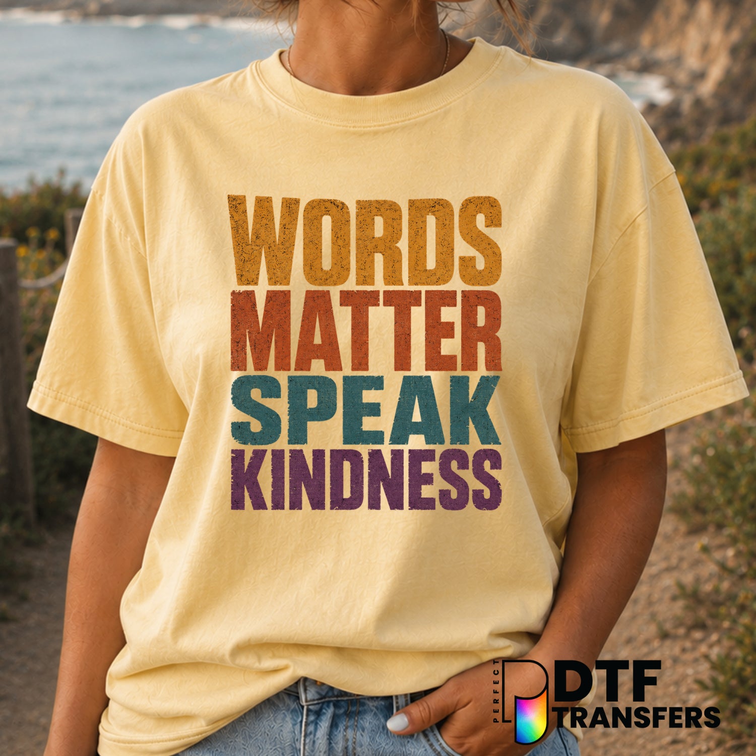 Words Matter Speak Kindness – Anti-Bullying DTF Transfer (view 2 of 2) – by Perfect DTF Transfers – Premade DTF Transfers...