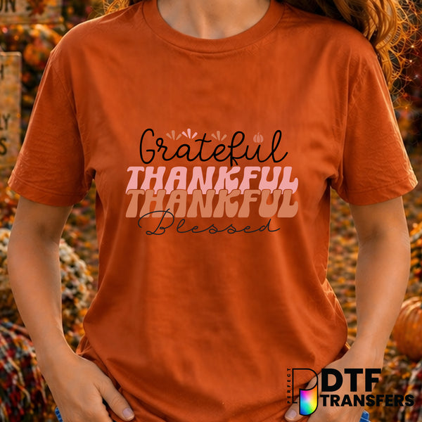 Grateful Thankful Blessed – Thanksgiving DTF Transfer