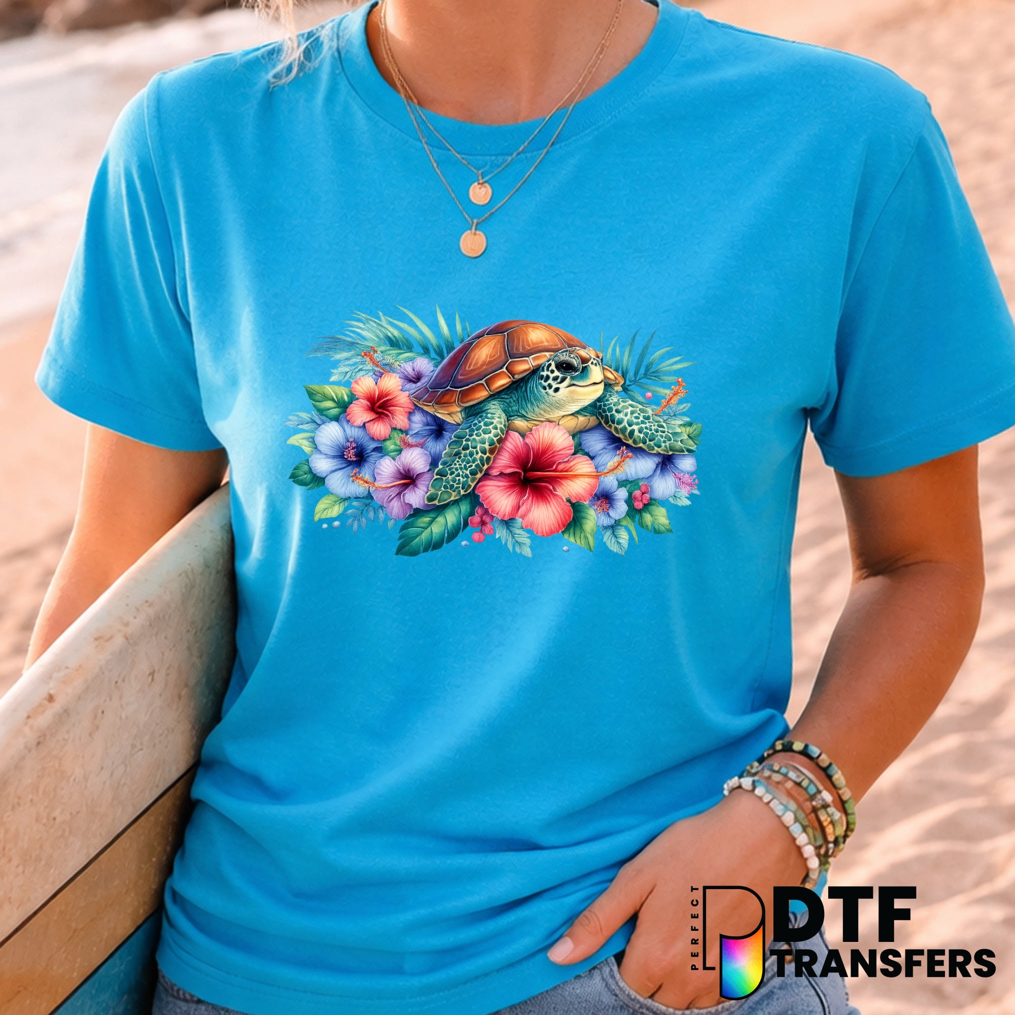 Retro 90's Floral Turtle Surfing Vibes Summer – Surfing DTF Transfer
